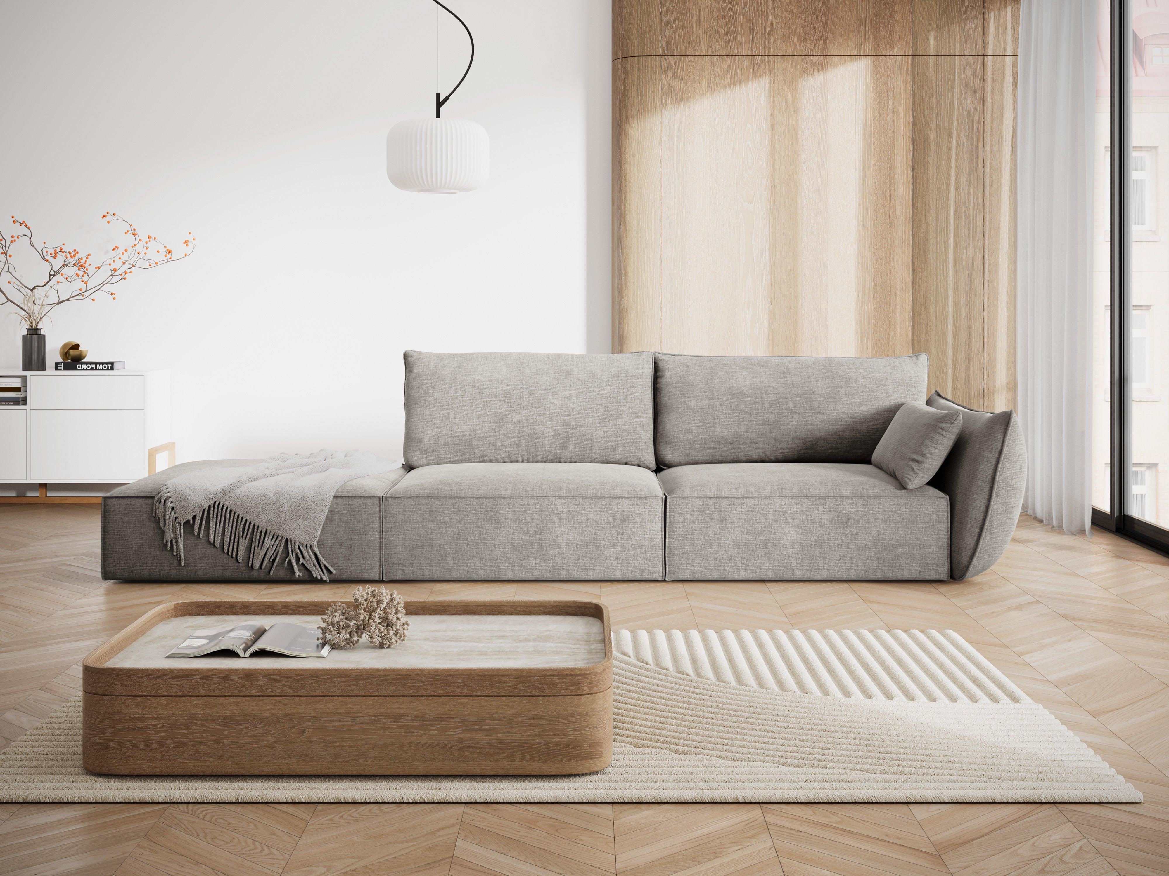 Sofa w tkaninie szenilowej lewostronna otwarta VANDA jasnoszary Mazzini Sofas Eye on Design