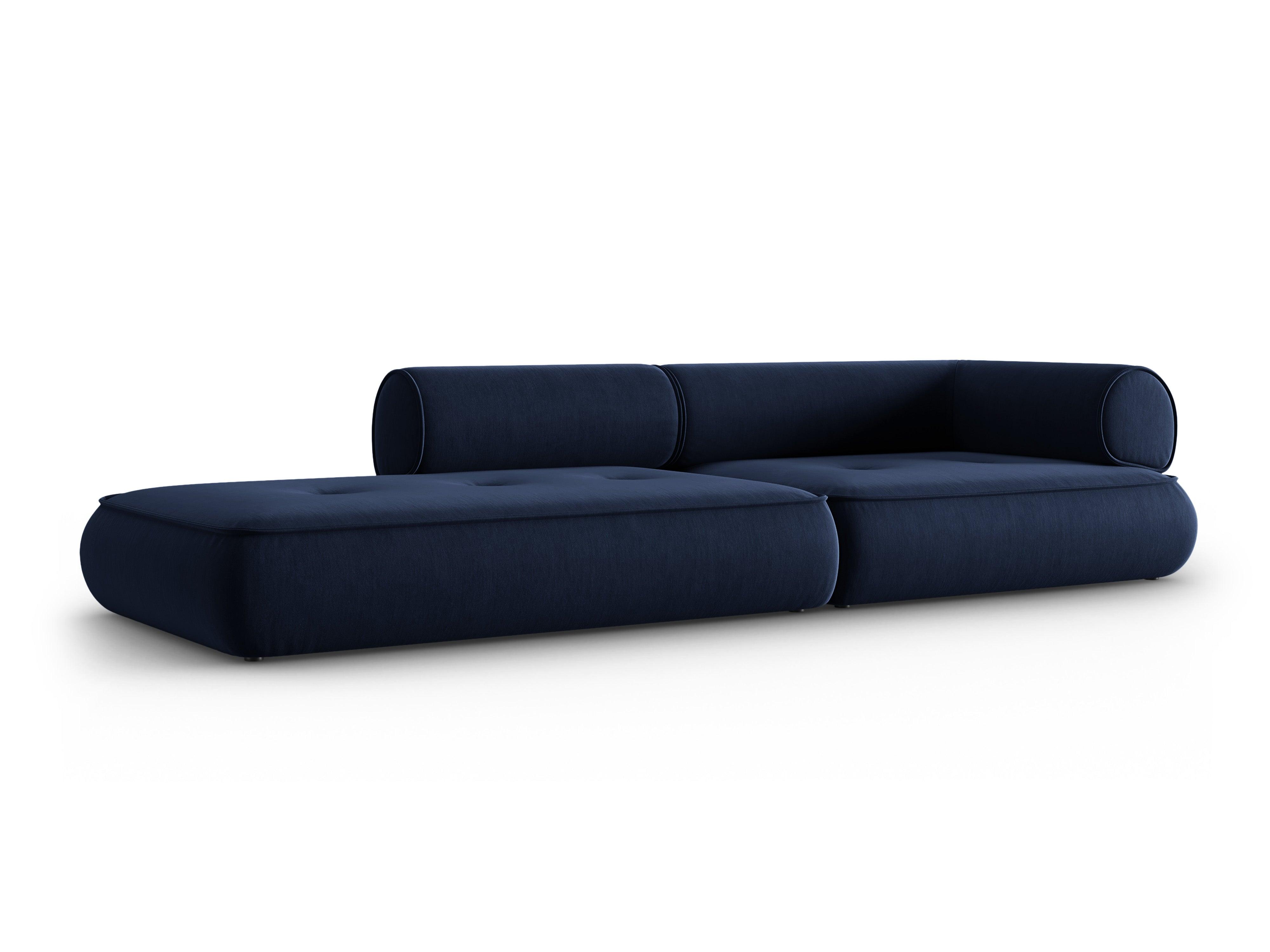 Sofa w tkaninie szenilowej otwarta lewostronna LILY ciemnoniebieski Maison Heritage Eye on Design