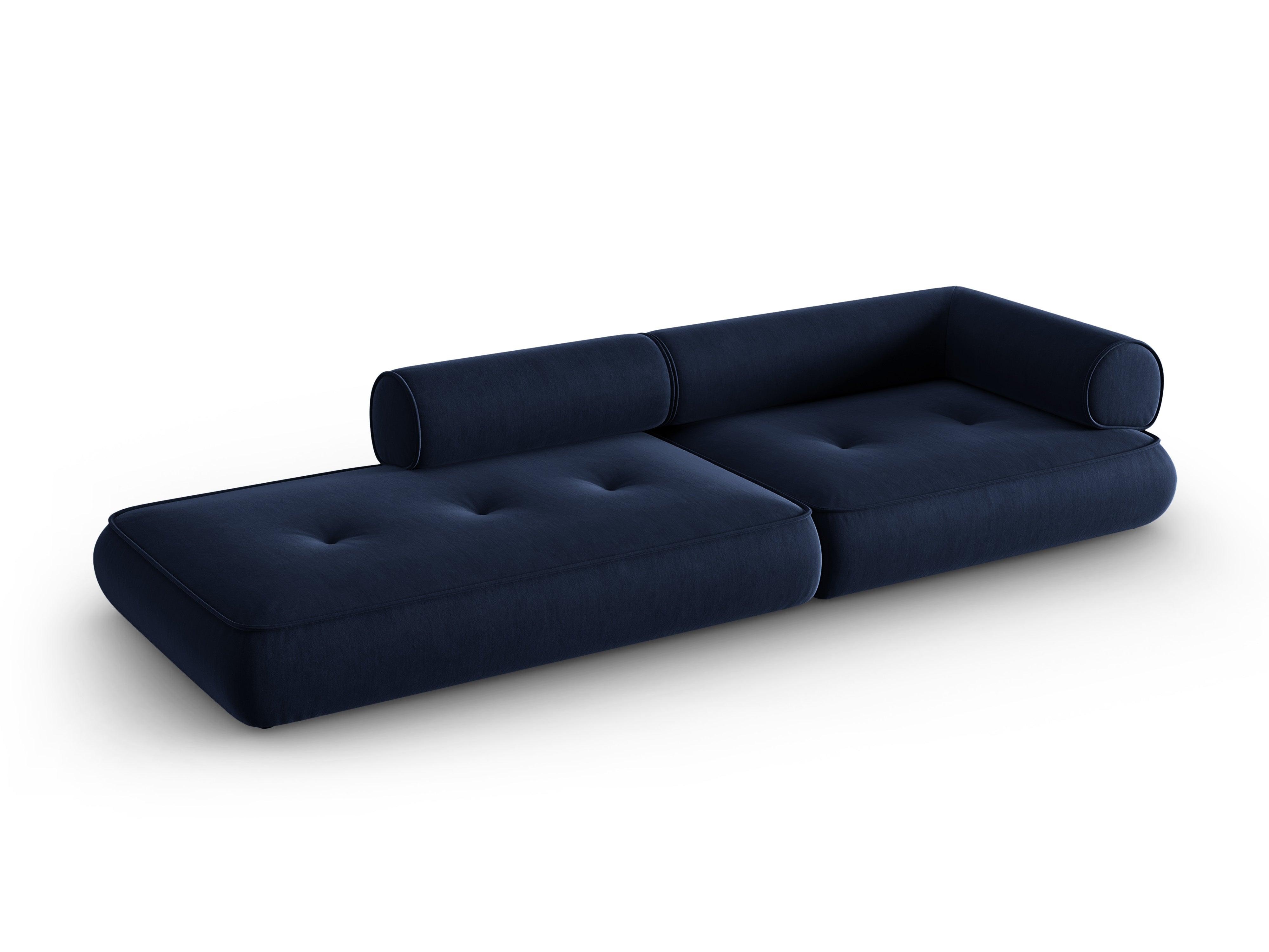 Sofa w tkaninie szenilowej otwarta lewostronna LILY ciemnoniebieski Maison Heritage Eye on Design