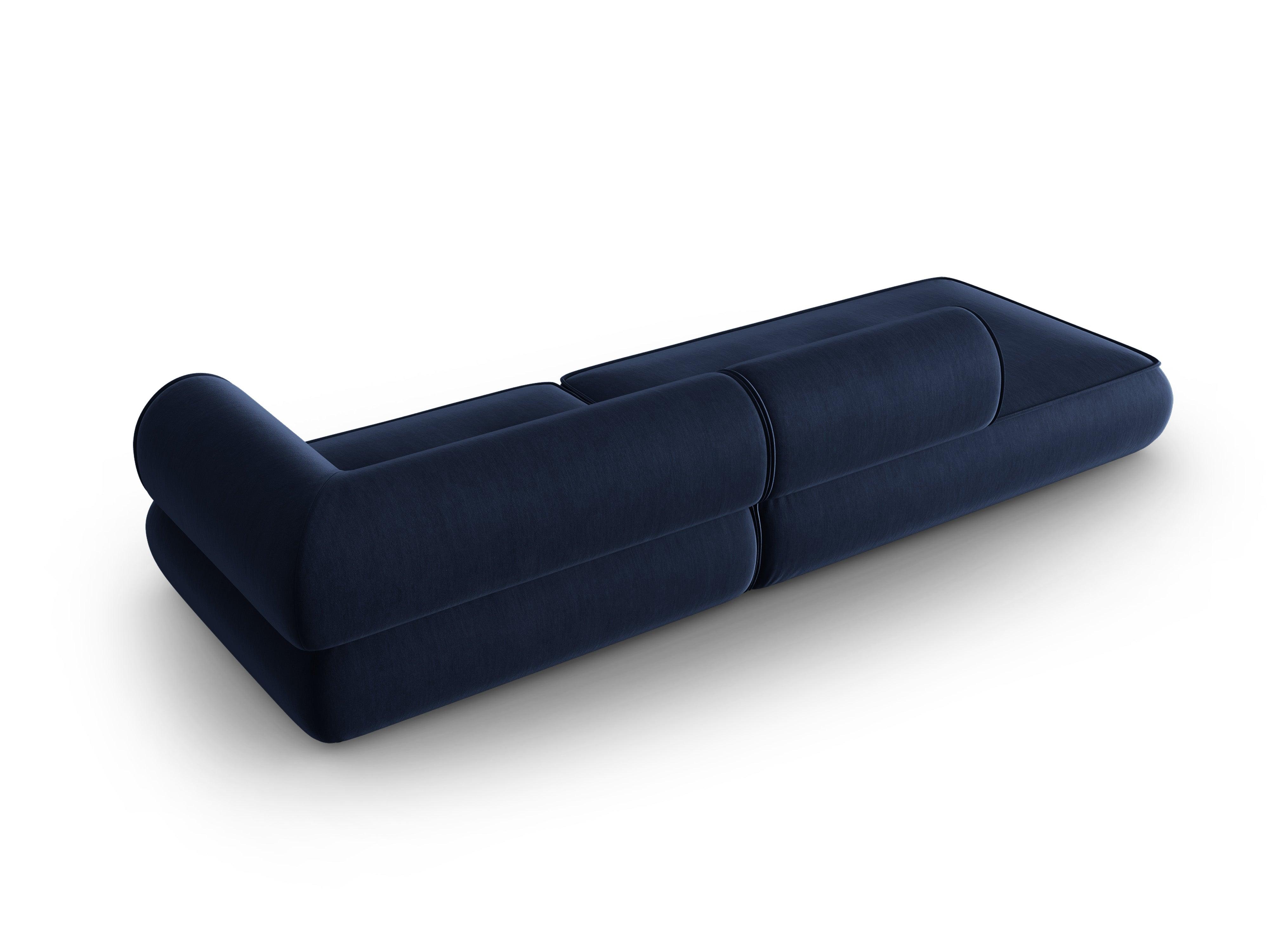 Sofa w tkaninie szenilowej otwarta lewostronna LILY ciemnoniebieski Maison Heritage Eye on Design