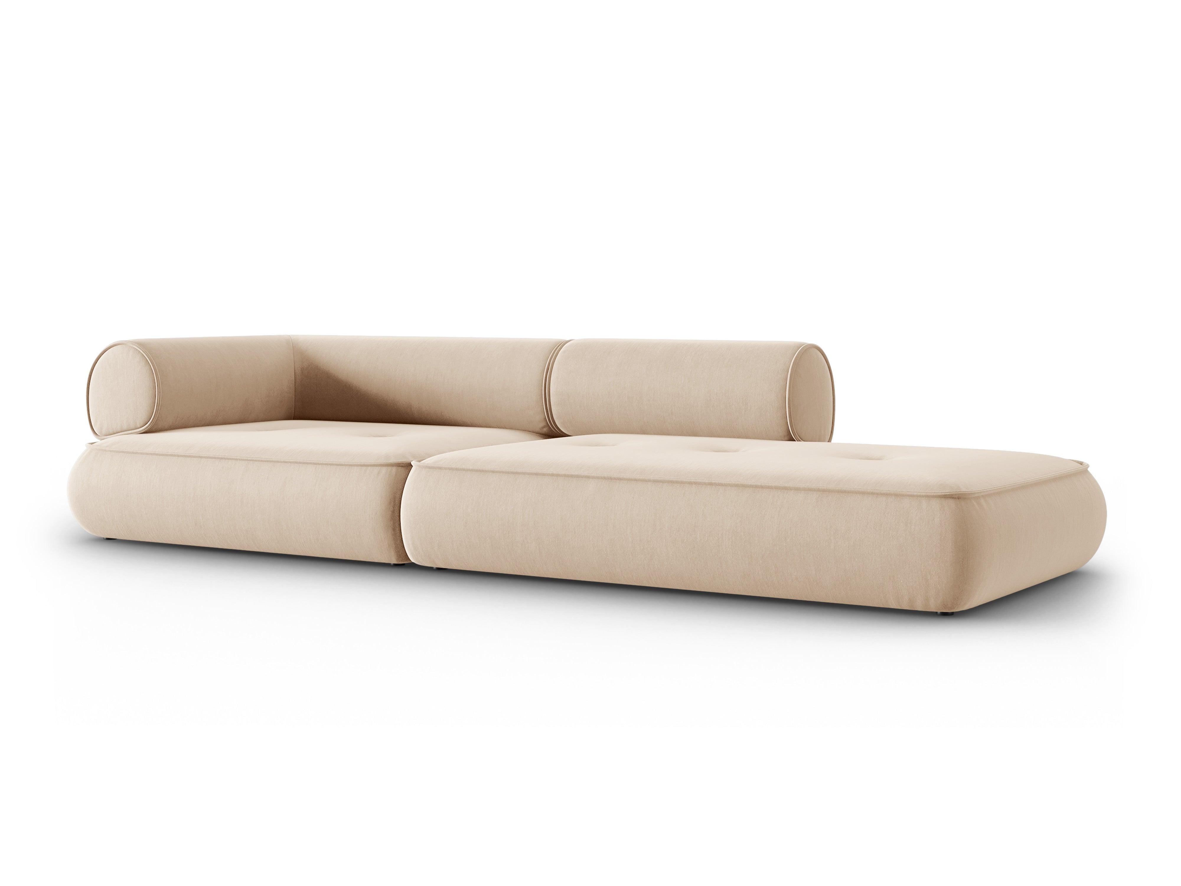 Sofa w tkaninie szenilowej otwarta prawostronna LILY beżowy Maison Heritage Eye on Design