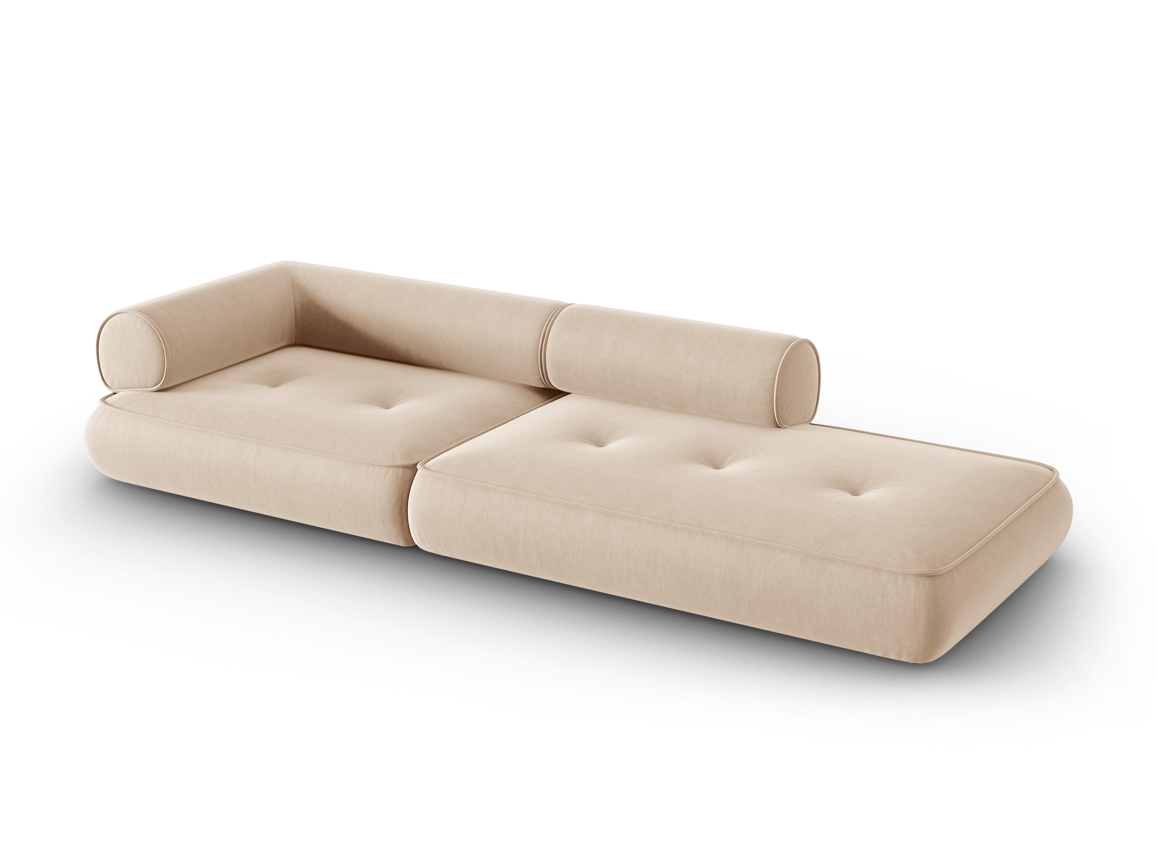 Sofa w tkaninie szenilowej otwarta prawostronna LILY beżowy Maison Heritage Eye on Design
