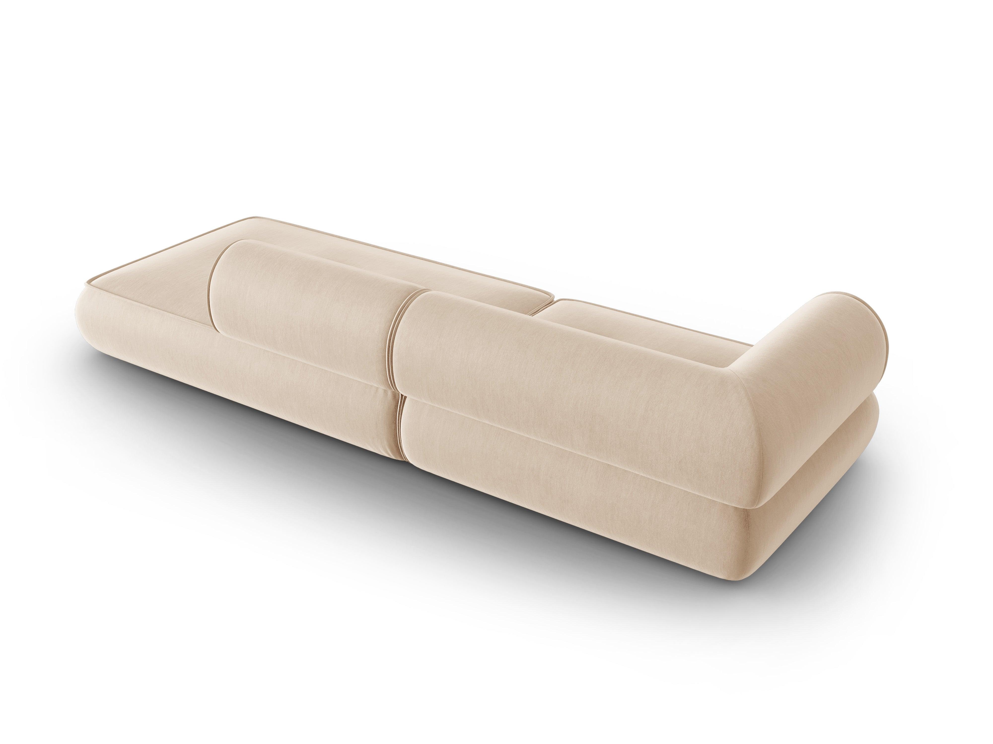 Sofa w tkaninie szenilowej otwarta prawostronna LILY beżowy Maison Heritage Eye on Design