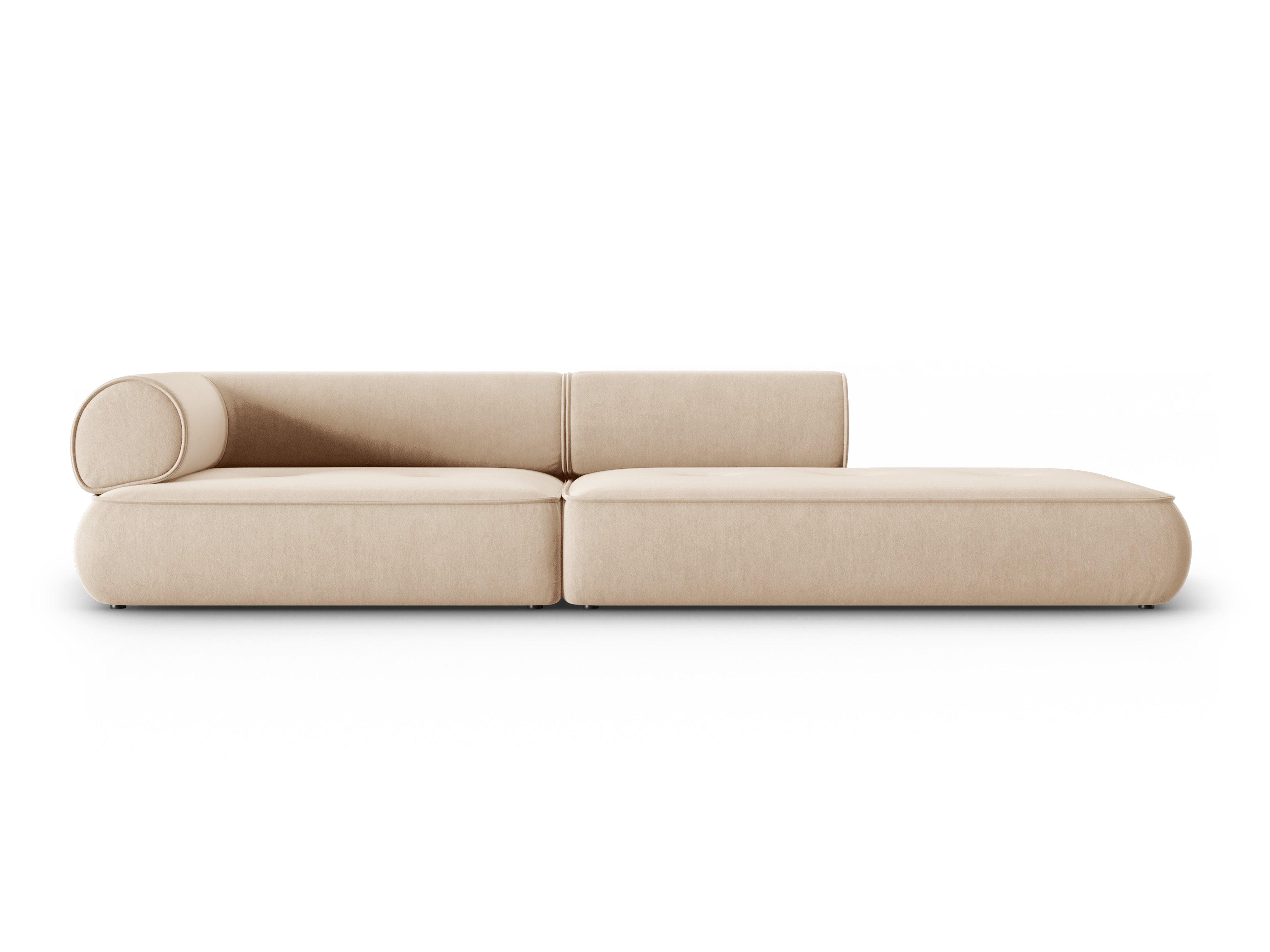 Sofa w tkaninie szenilowej otwarta prawostronna LILY beżowy Maison Heritage Eye on Design
