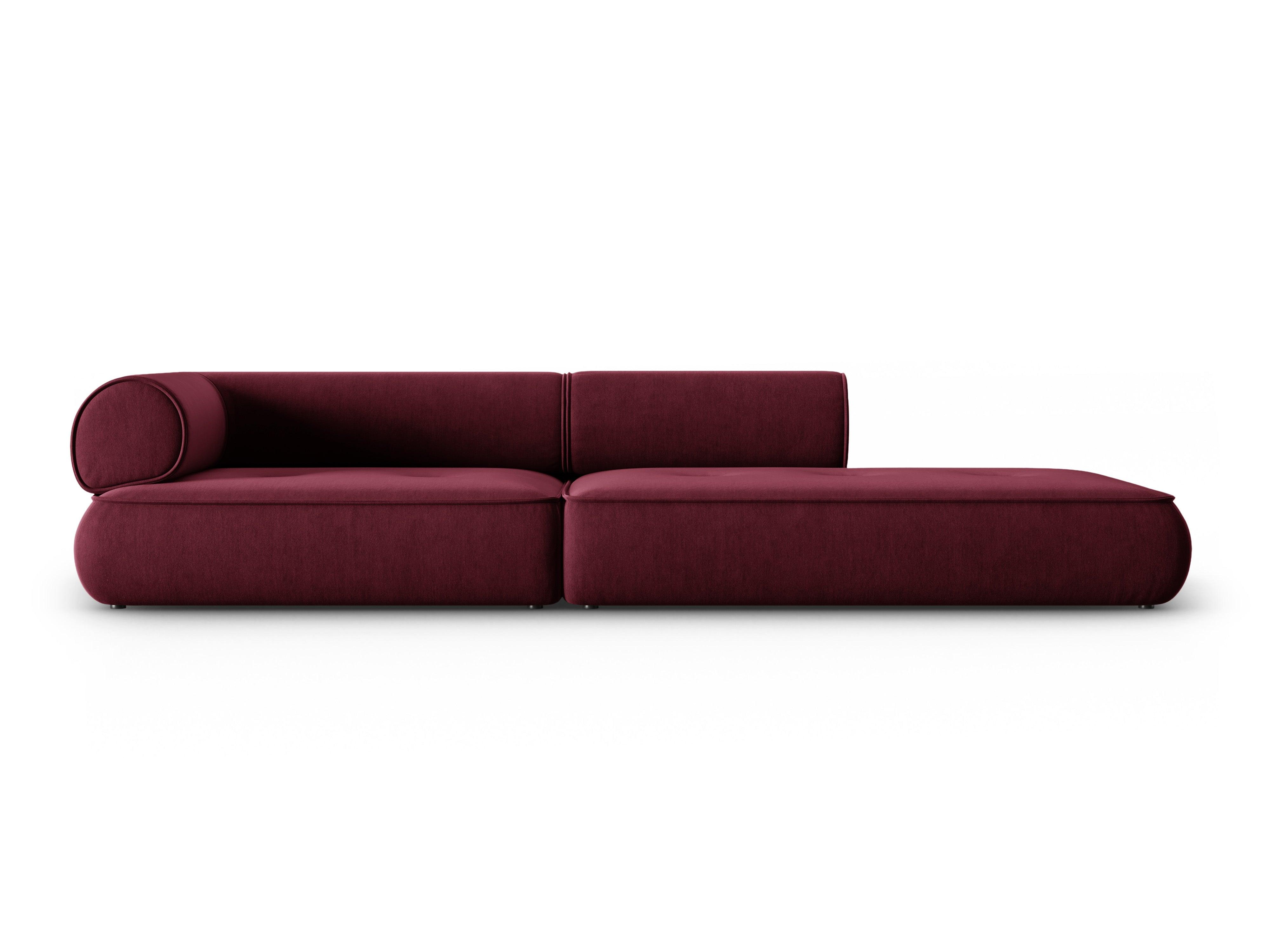 Sofa w tkaninie szenilowej otwarta prawostronna LILY burgundowy Maison Heritage Eye on Design