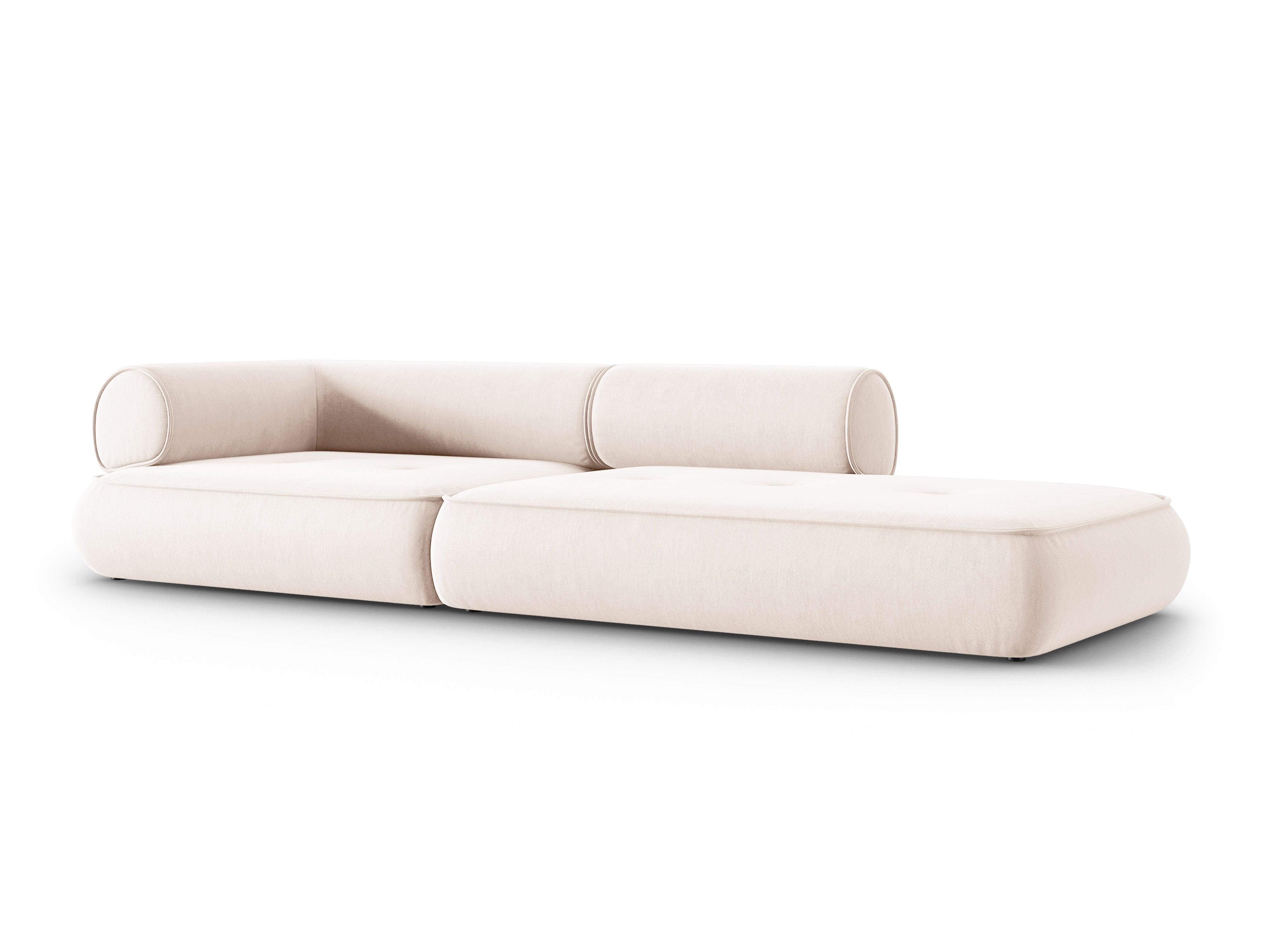 Sofa w tkaninie szenilowej otwarta prawostronna LILY jasnobeżowy Maison Heritage Eye on Design