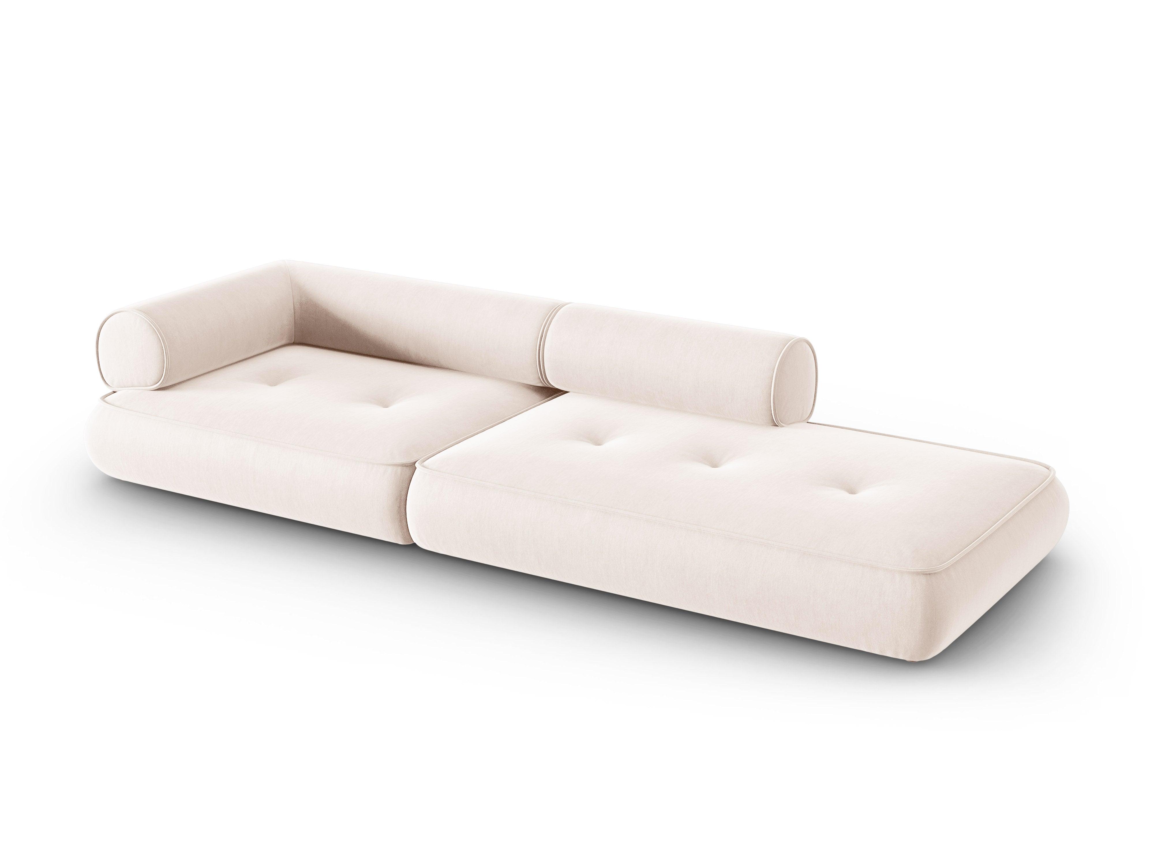 Sofa w tkaninie szenilowej otwarta prawostronna LILY jasnobeżowy Maison Heritage Eye on Design