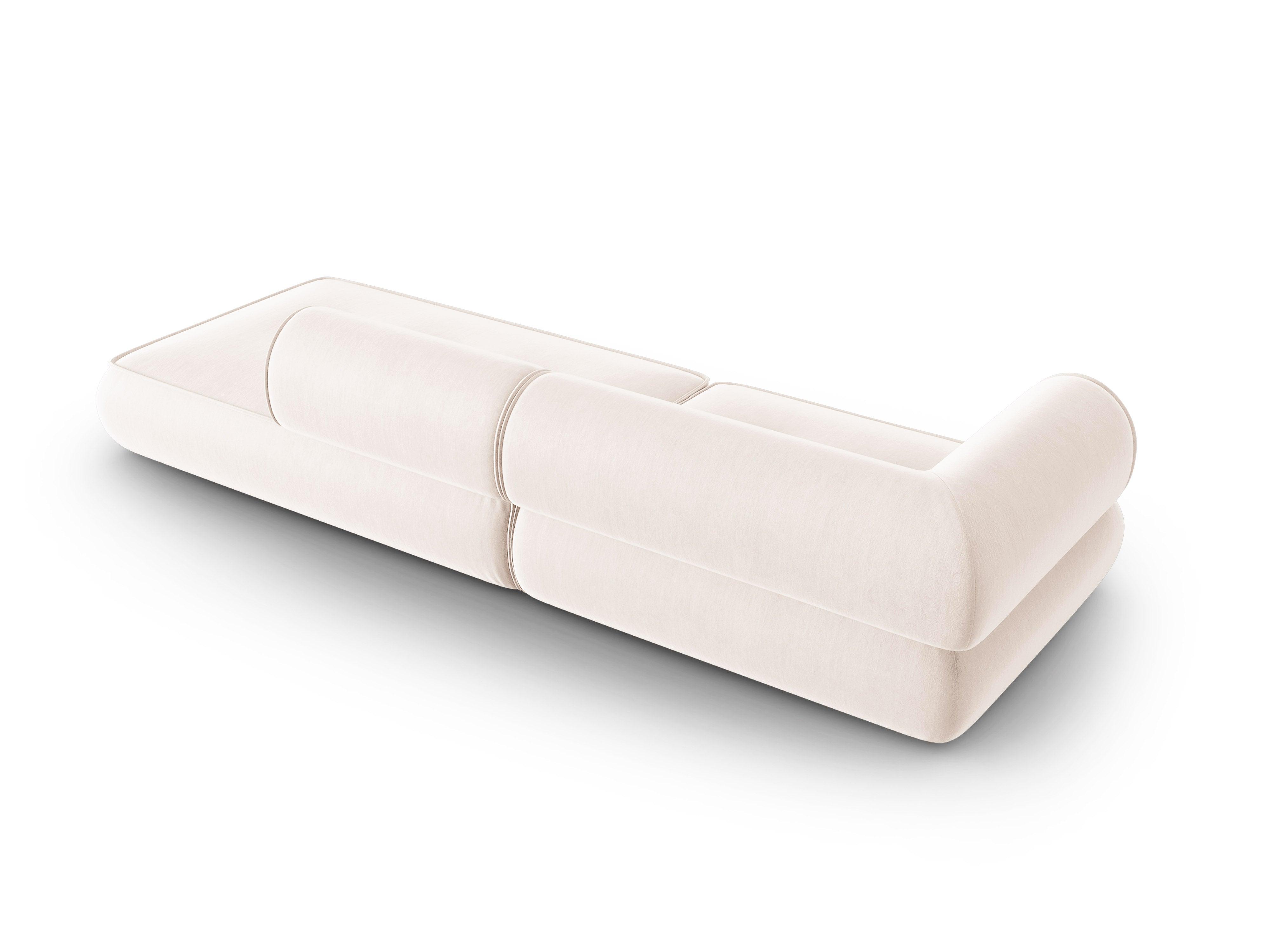 Sofa w tkaninie szenilowej otwarta prawostronna LILY jasnobeżowy Maison Heritage Eye on Design