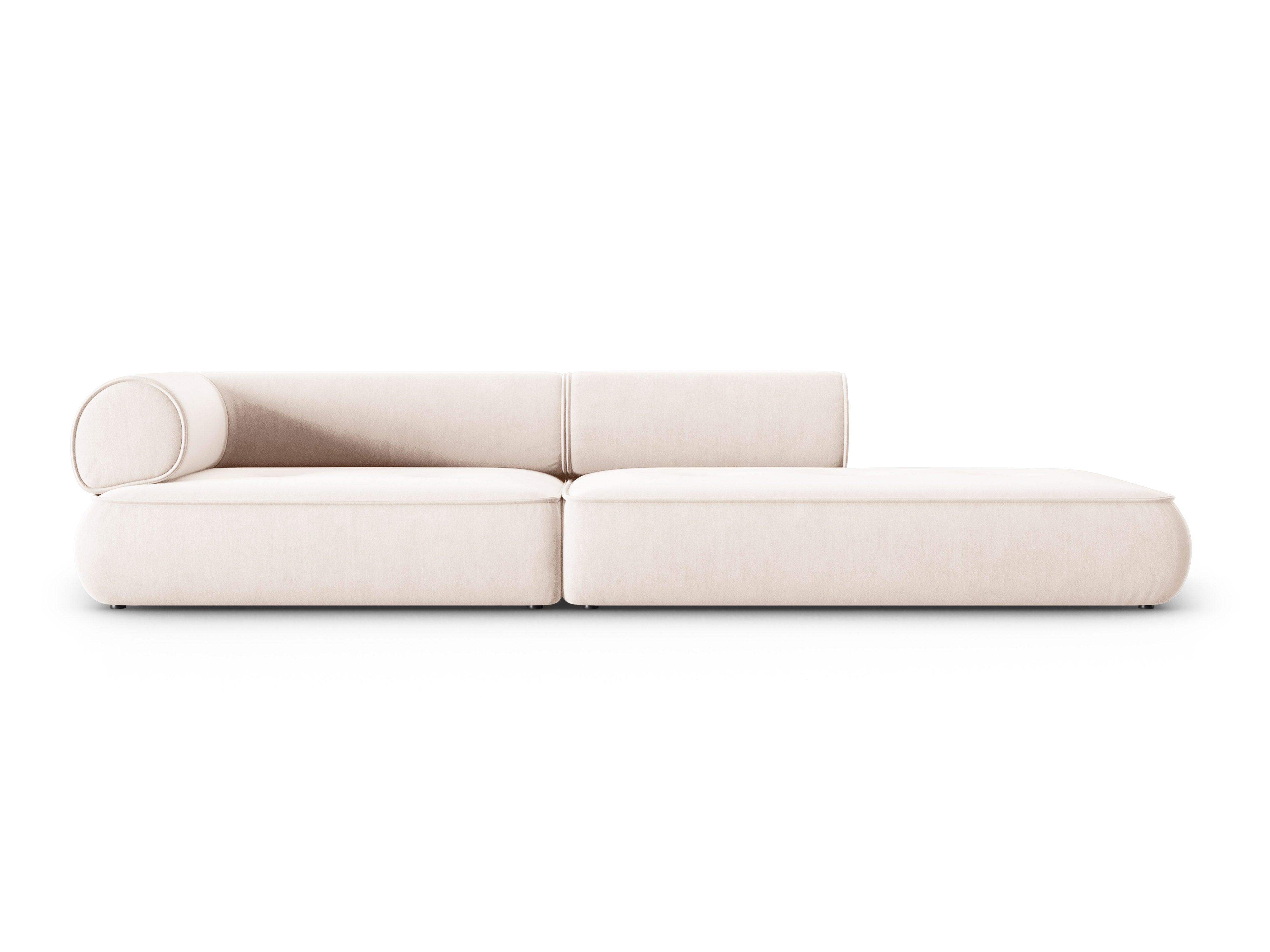 Sofa w tkaninie szenilowej otwarta prawostronna LILY jasnobeżowy Maison Heritage Eye on Design