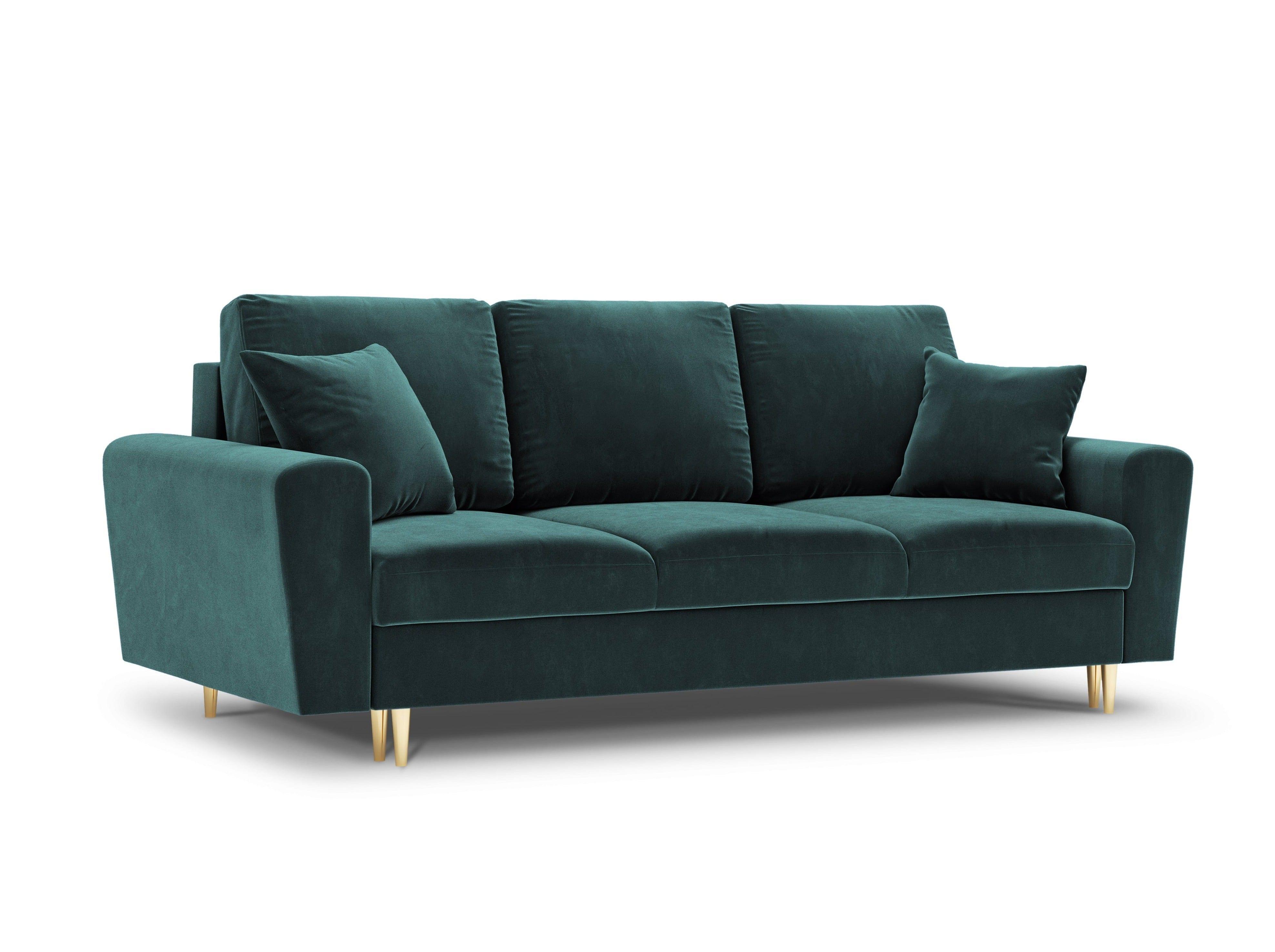 Sofa z funkcją spania KYOTO petrol ze złotą podstawą Cosmopolitan Design Eye on Design