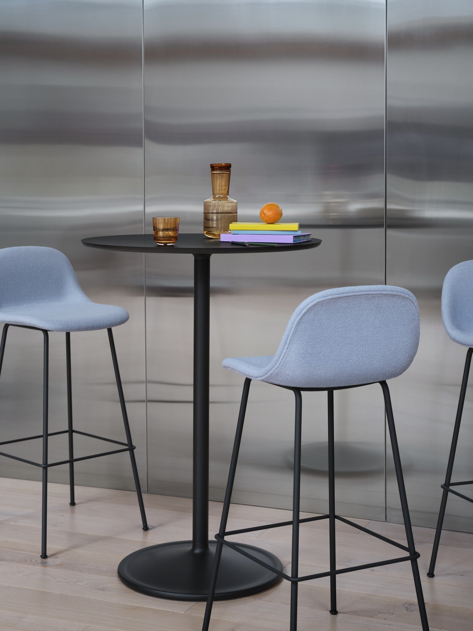 Personalized FIBER Bar Stool with Upholstered Seat and Steel Base