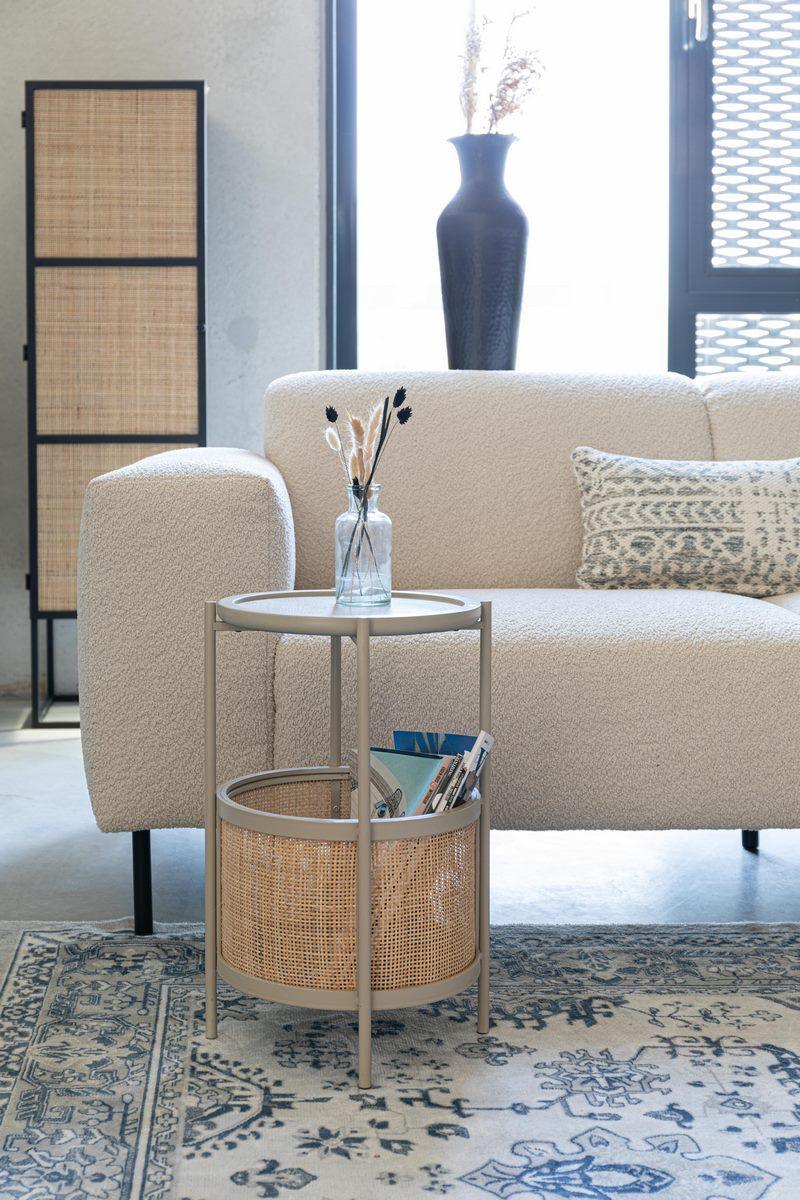 Stolik boczny MAKOTO piaskowy z rattanem White Label Living Eye on Design
