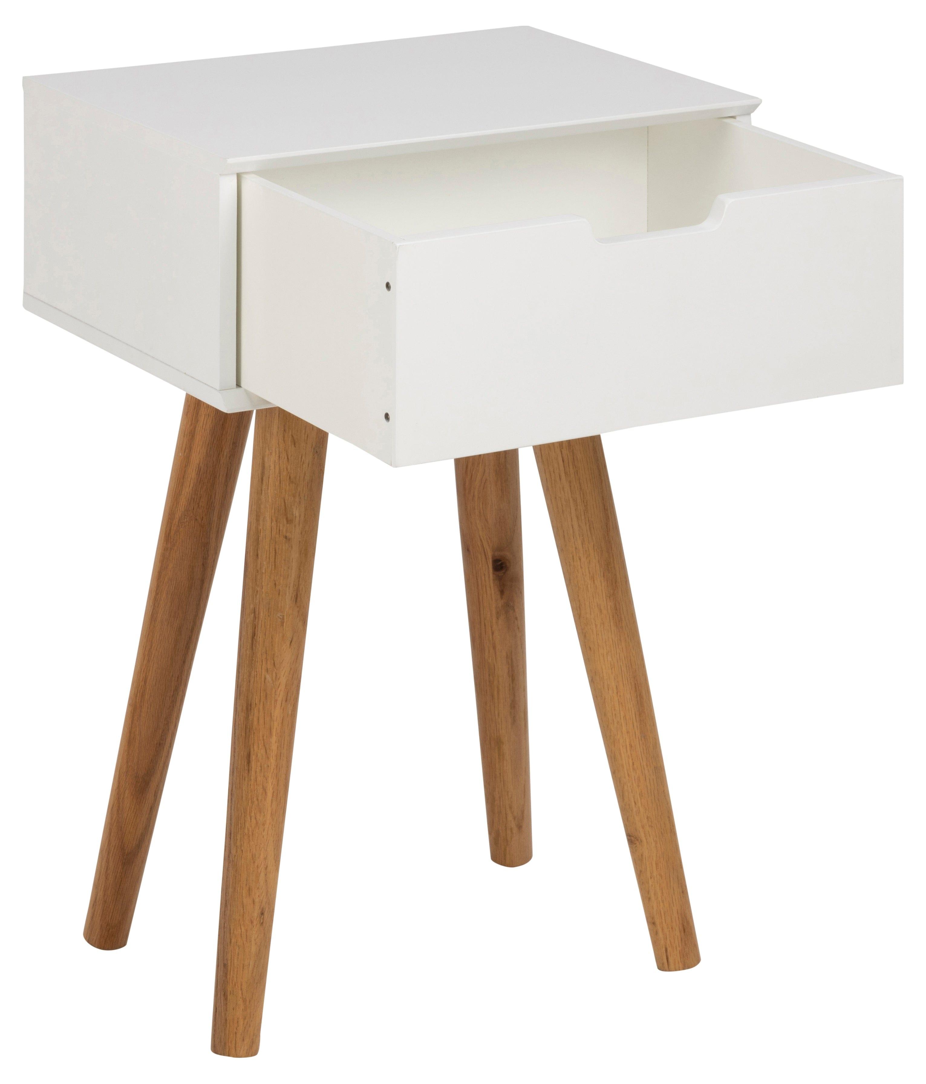 Stolik nocny z drewnianą podstawą MITRA biały Home Essentials Eye on Design
