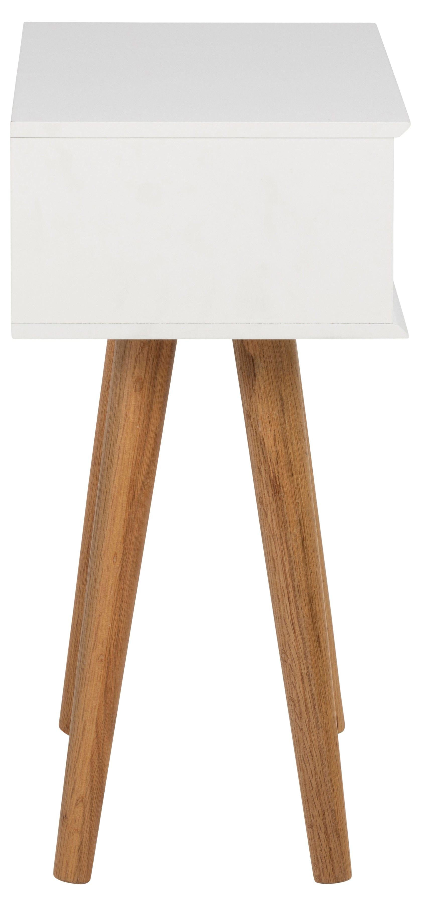 Stolik nocny z drewnianą podstawą MITRA biały Home Essentials Eye on Design