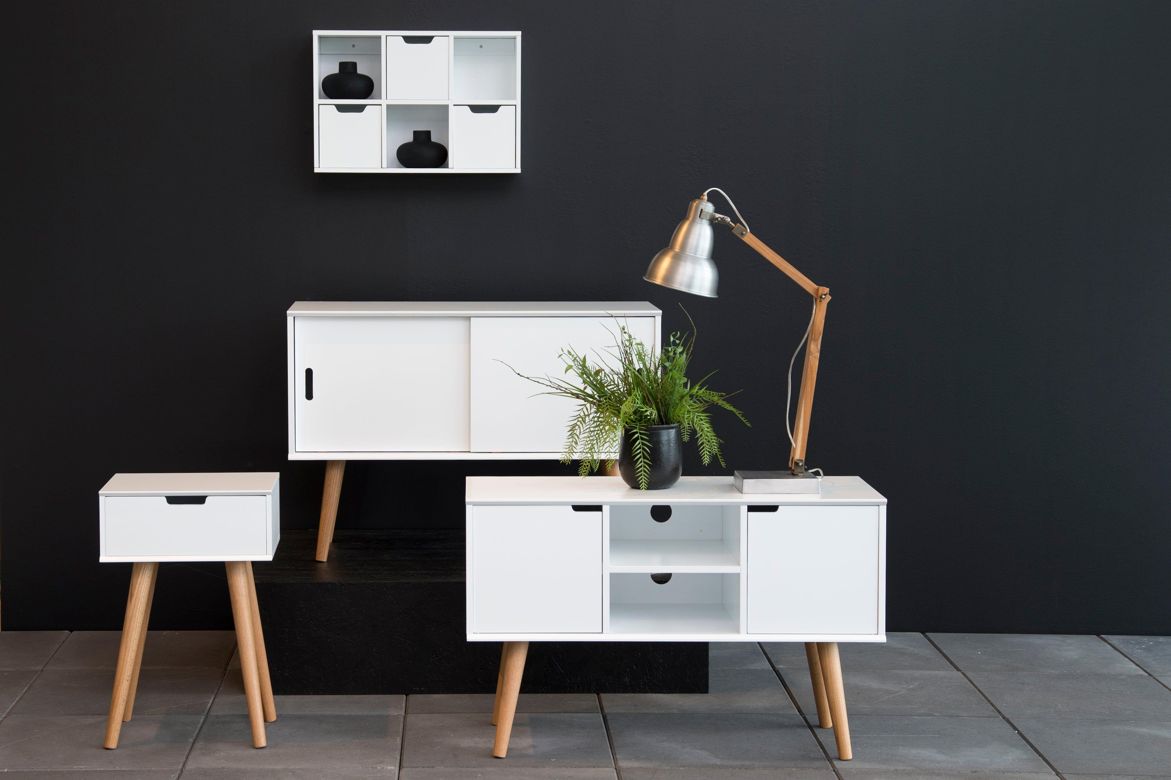 Stolik nocny z drewnianą podstawą MITRA biały Home Essentials Eye on Design