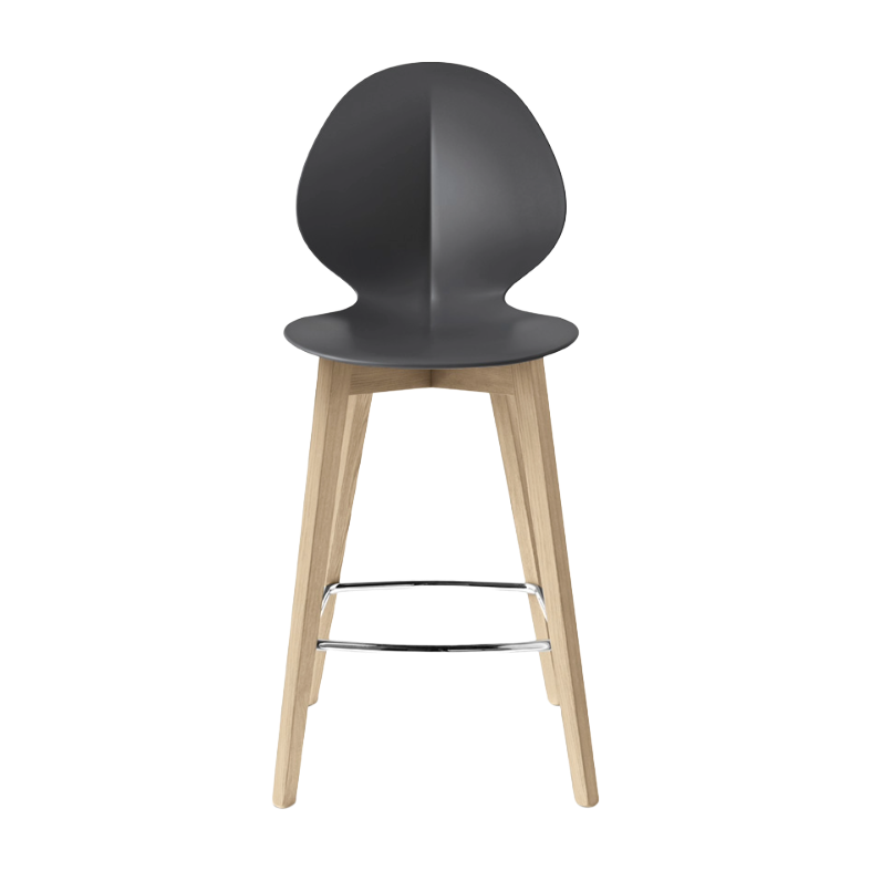 BASIL bar stool with gray seat and light wooden base
