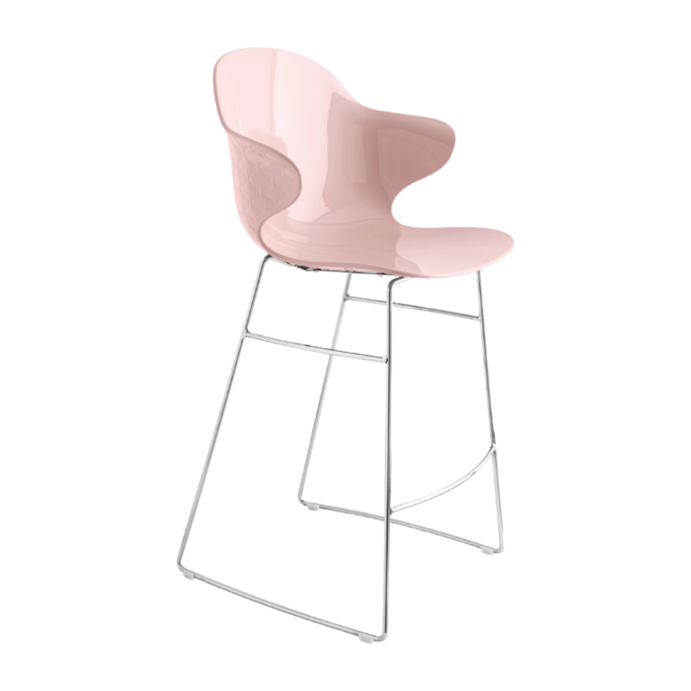 Bar Stool SAINT TROPEZ with Pink Seat and Metal Base
