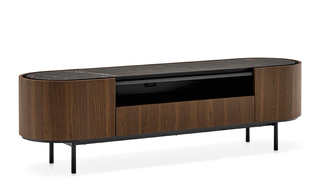 Szafka RTV LAKE ciemnobrązowy Calligaris czarny ceramiczny marmur Eye on Design