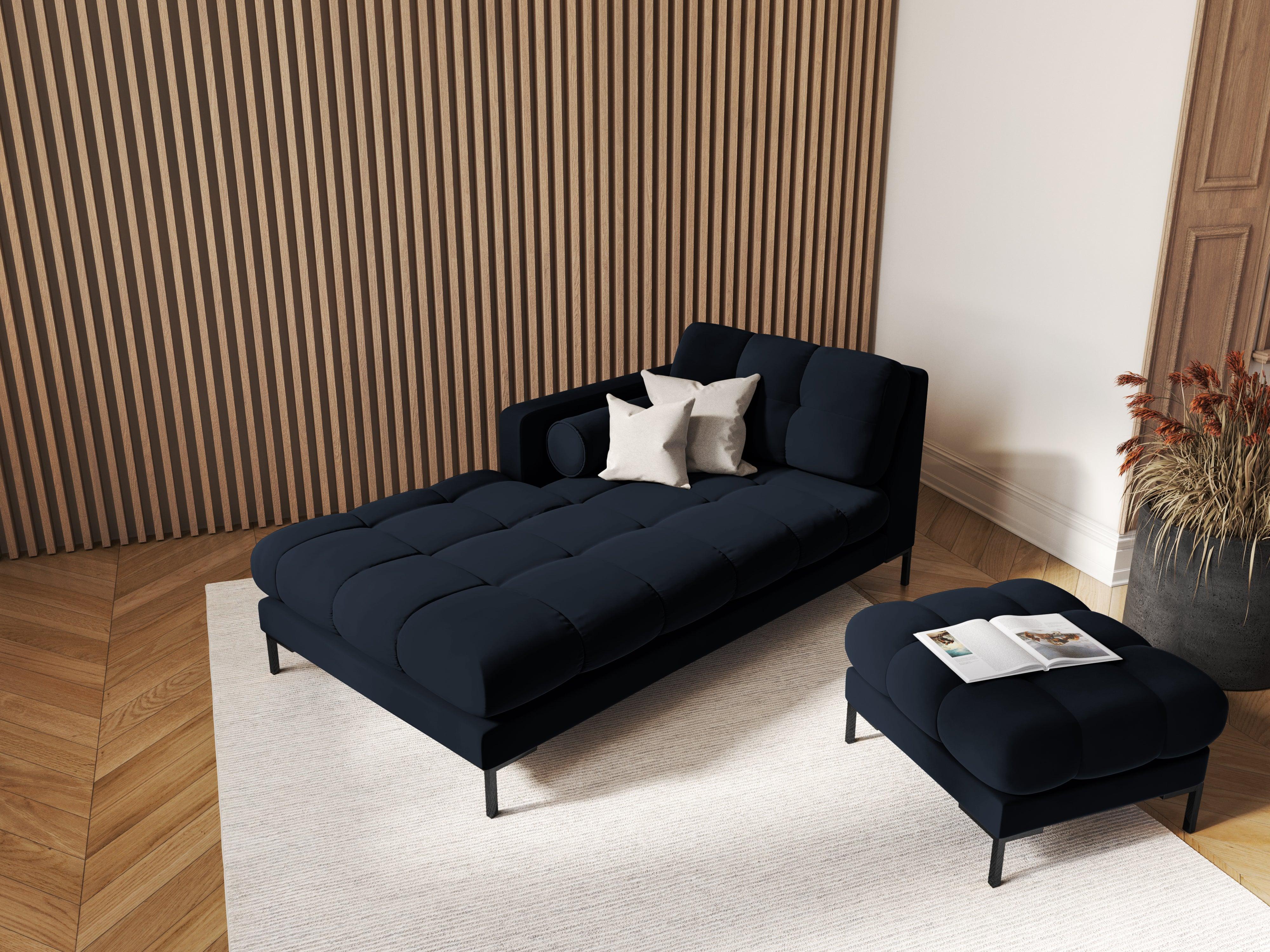 Szezlong aksamitny lewostronny BALI ciemnoniebieski z czarną podstawą Cosmopolitan Design Eye on Design