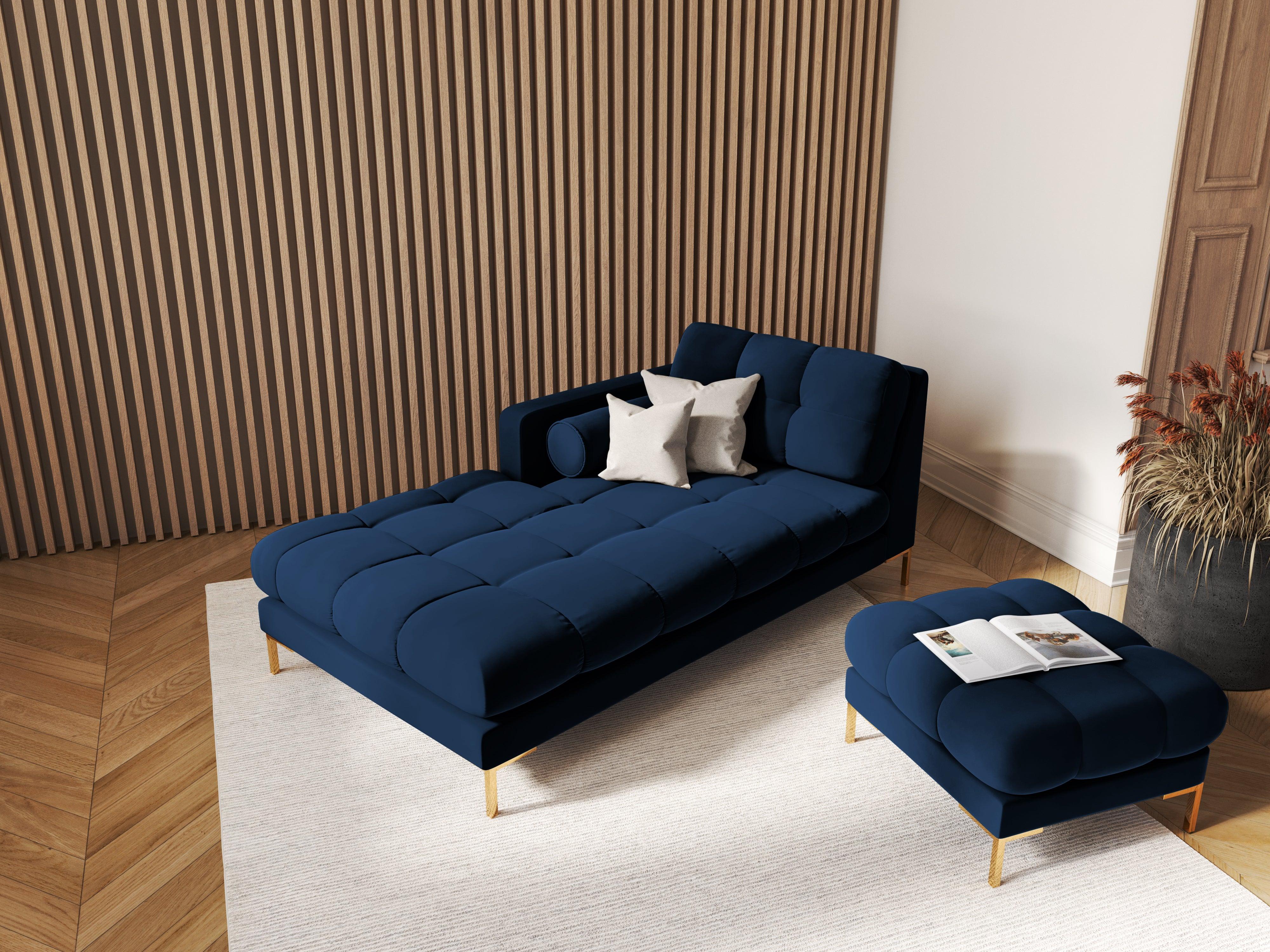 Szezlong aksamitny lewostronny BALI granat królewski ze złotą podstawą Cosmopolitan Design Eye on Design