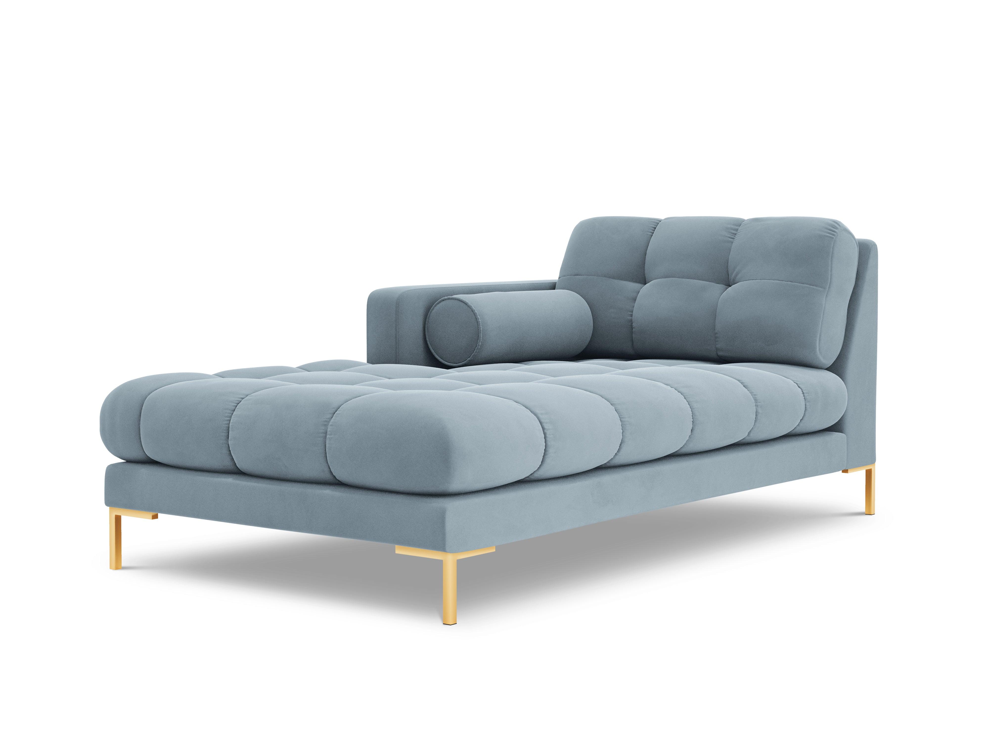 Szezlong aksamitny lewostronny BALI jasnoniebieski ze złotą podstawą Cosmopolitan Design Eye on Design