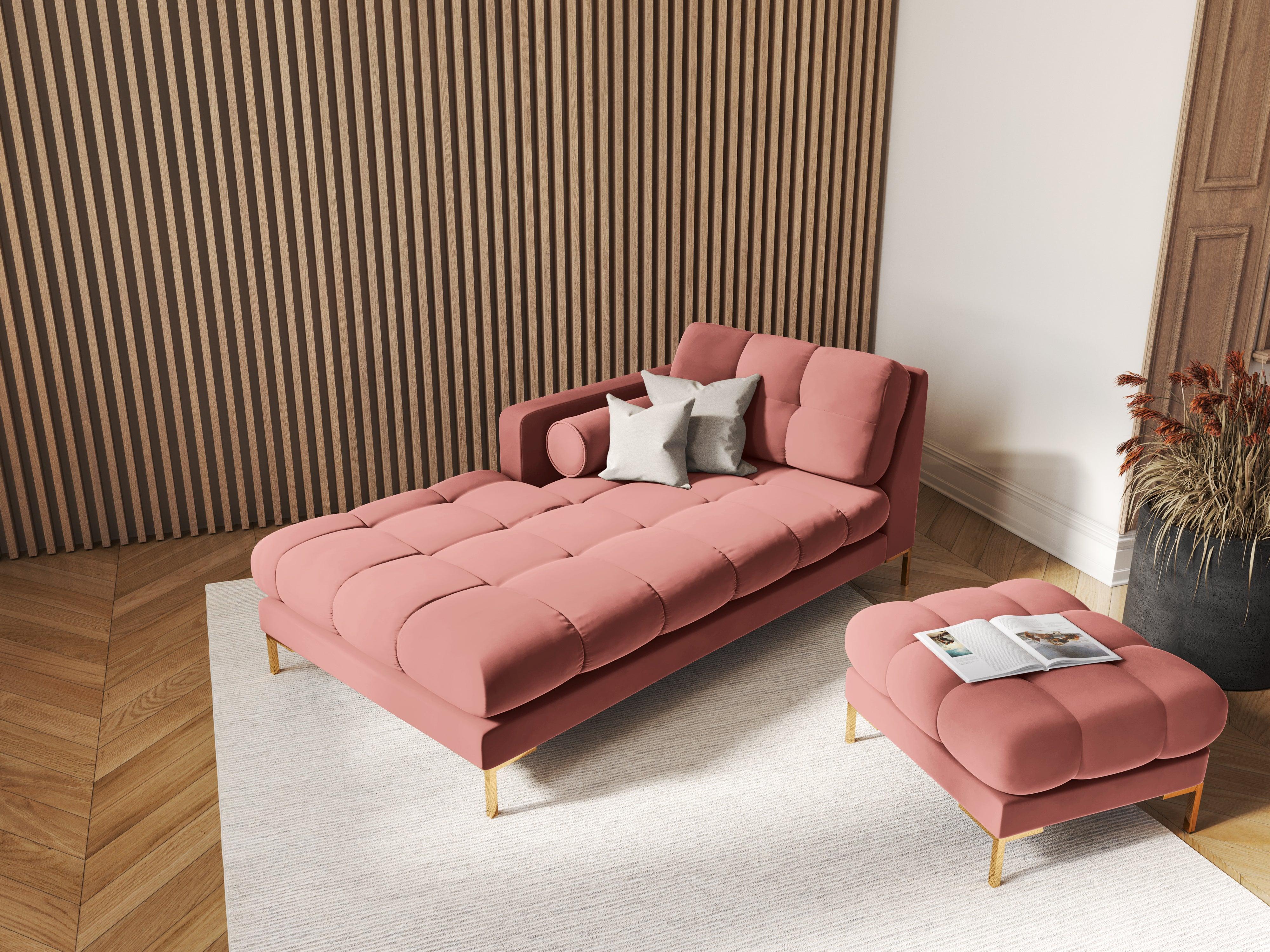 Szezlong aksamitny lewostronny BALI różowy ze złotą podstawą Cosmopolitan Design Eye on Design