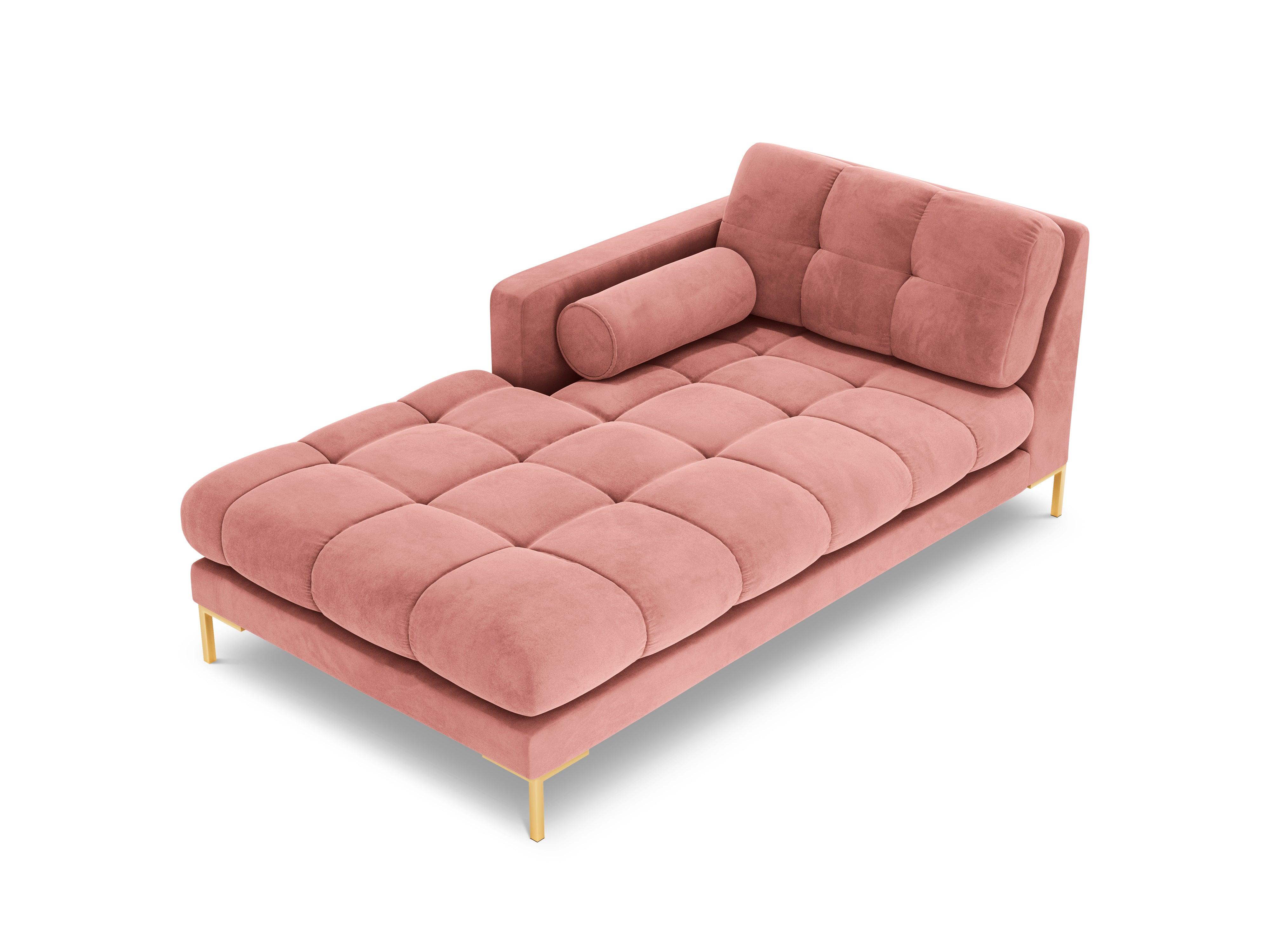 Szezlong aksamitny lewostronny BALI różowy ze złotą podstawą Cosmopolitan Design Eye on Design