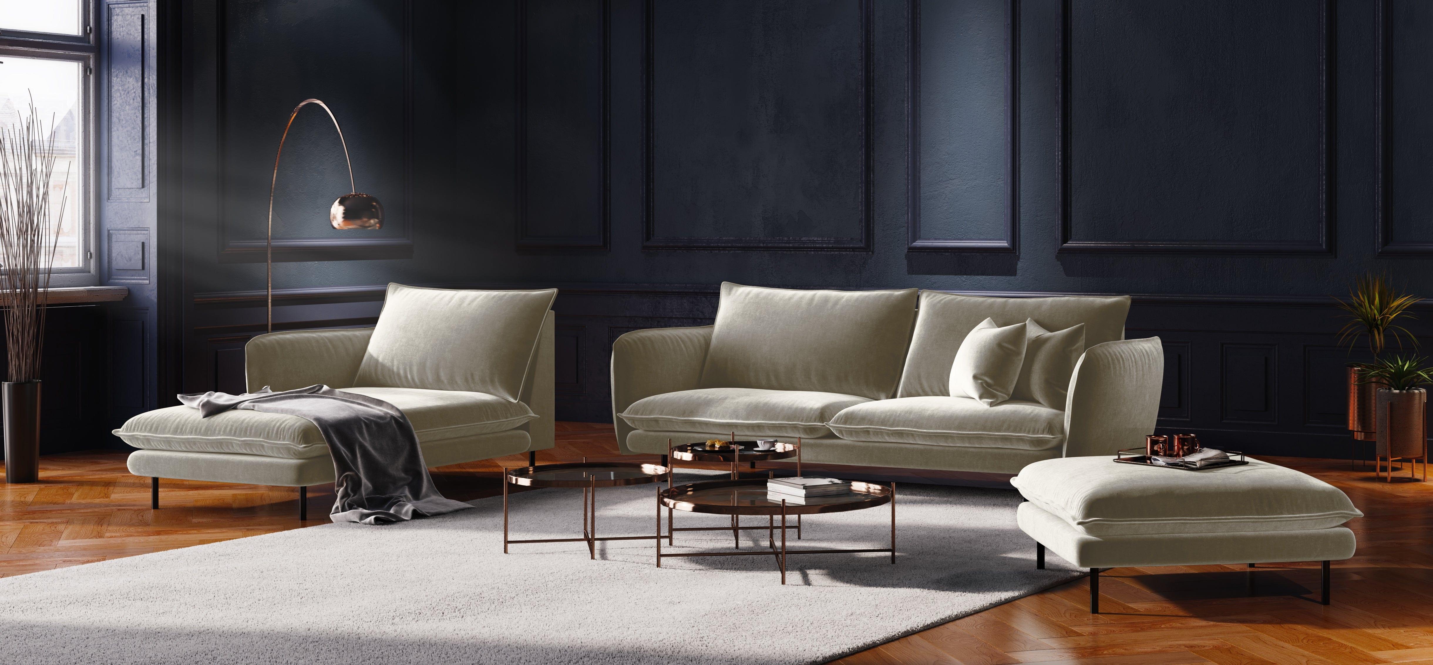 Szezlong aksamitny lewostronny VIENNA beżowy z czarną podstawą Cosmopolitan Design Eye on Design
