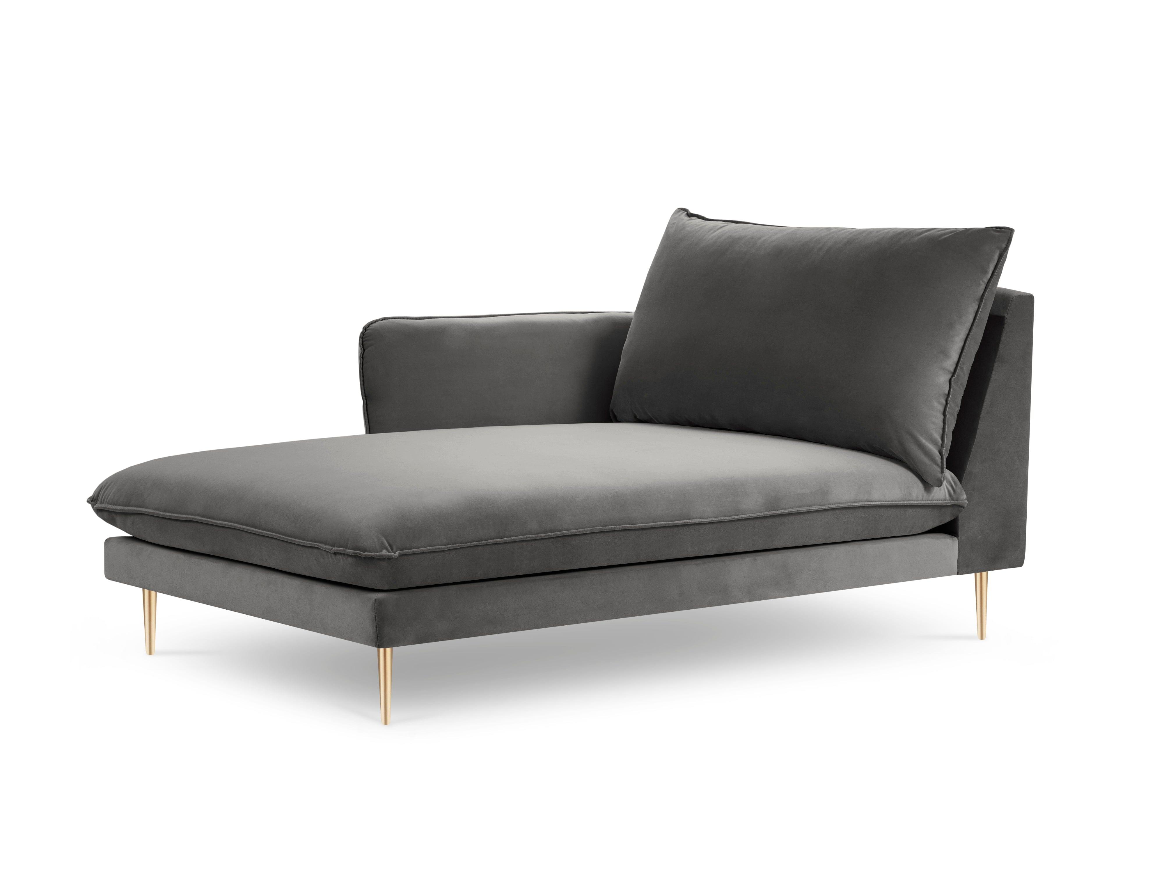 Szezlong aksamitny lewostronny VIENNA ciemnoszary ze złotą podstawą Cosmopolitan Design Eye on Design