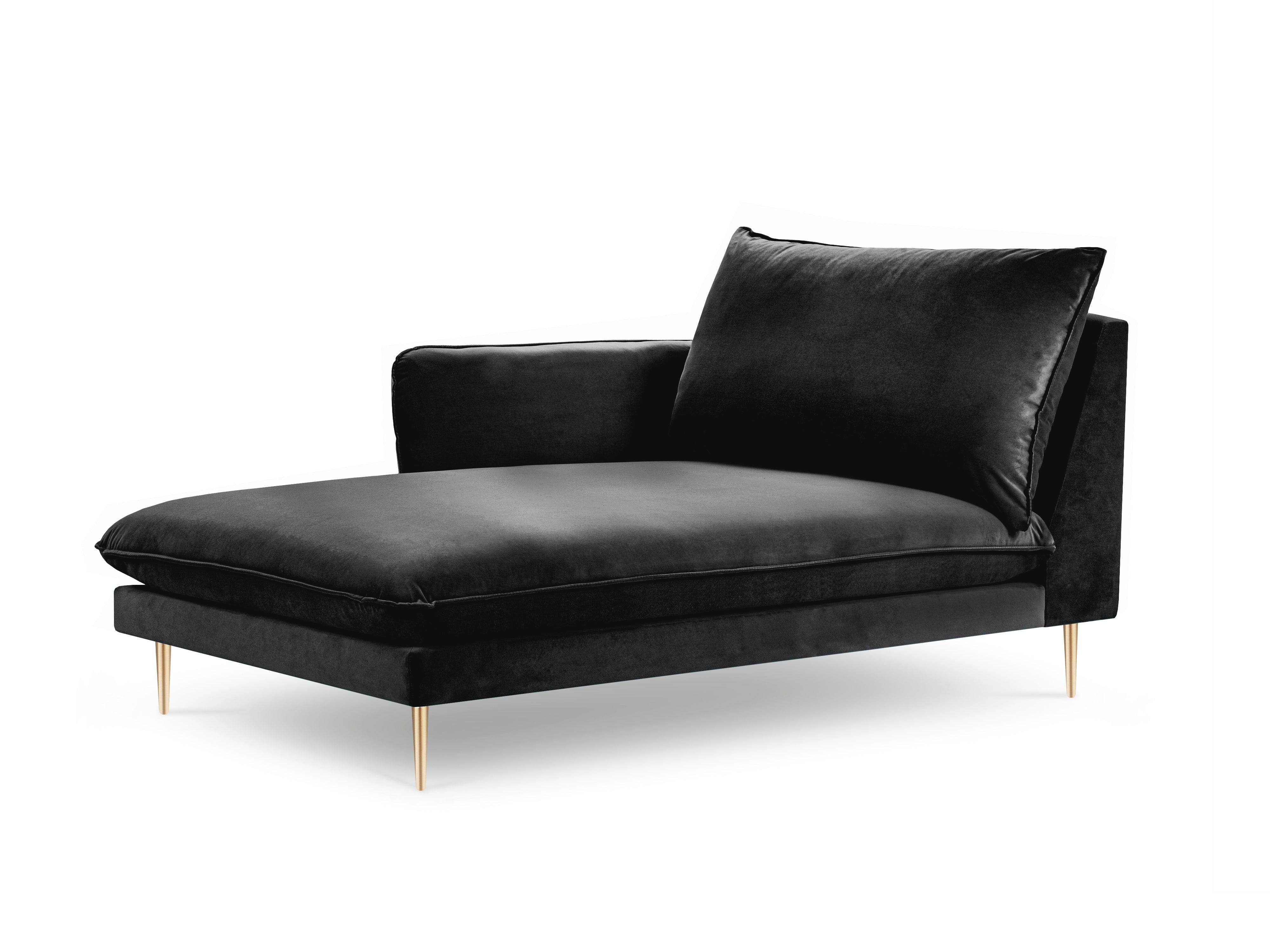 Szezlong aksamitny lewostronny VIENNA czarny ze złotą podstawą Cosmopolitan Design Eye on Design