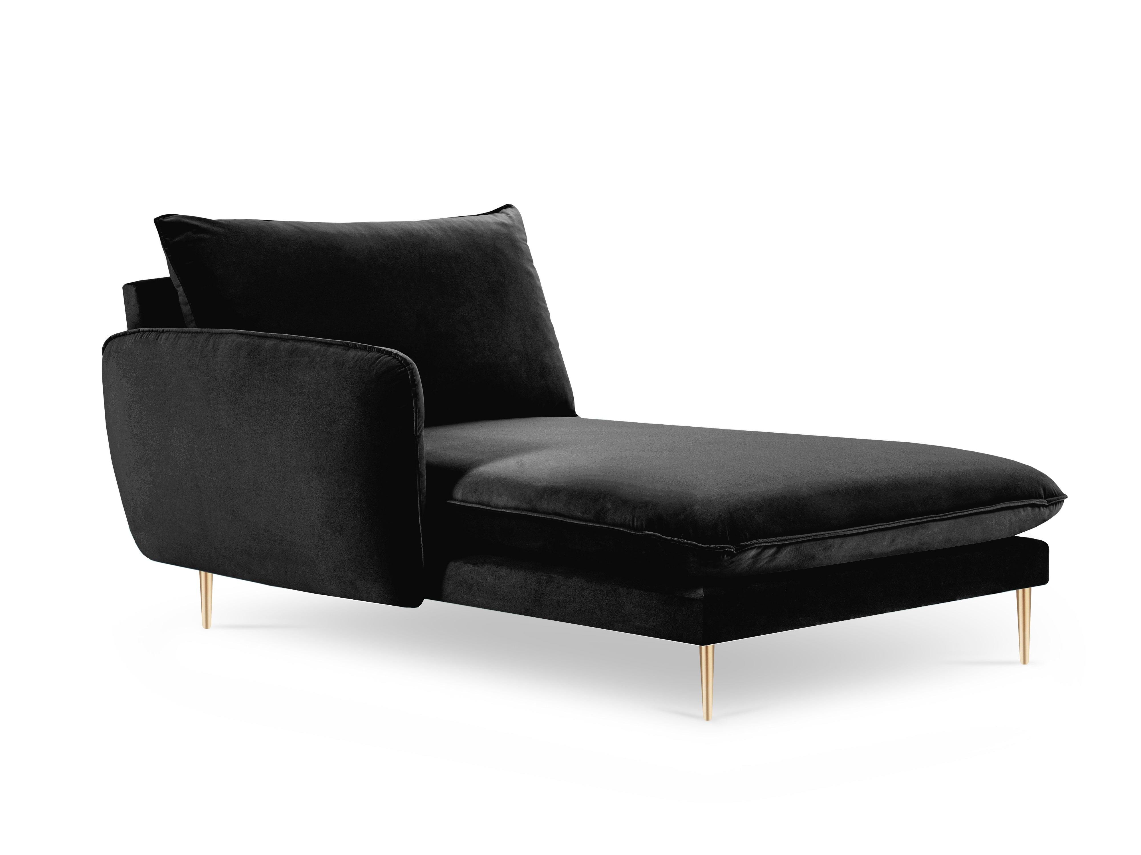 Szezlong aksamitny lewostronny VIENNA czarny ze złotą podstawą Cosmopolitan Design Eye on Design