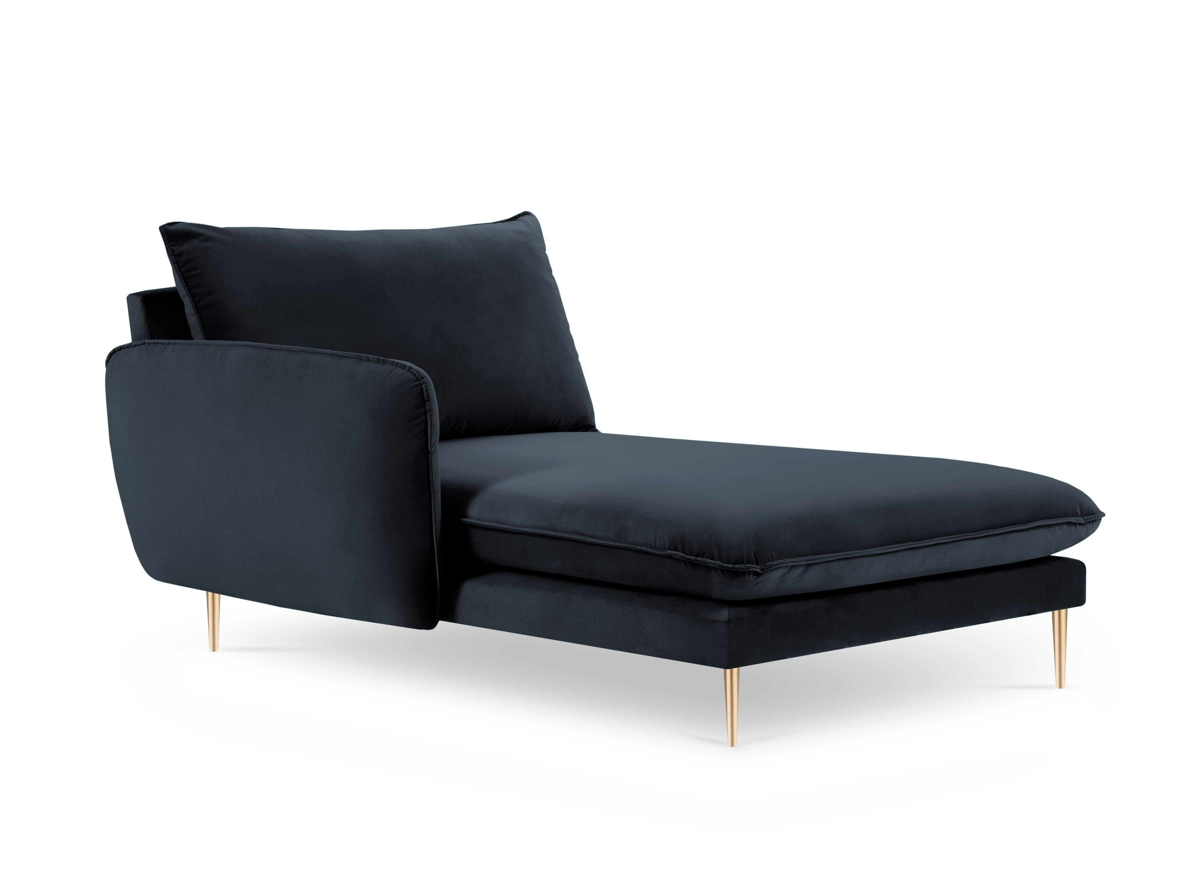 Szezlong aksamitny lewostronny VIENNA granatowy ze złotą podstawą Cosmopolitan Design Eye on Design