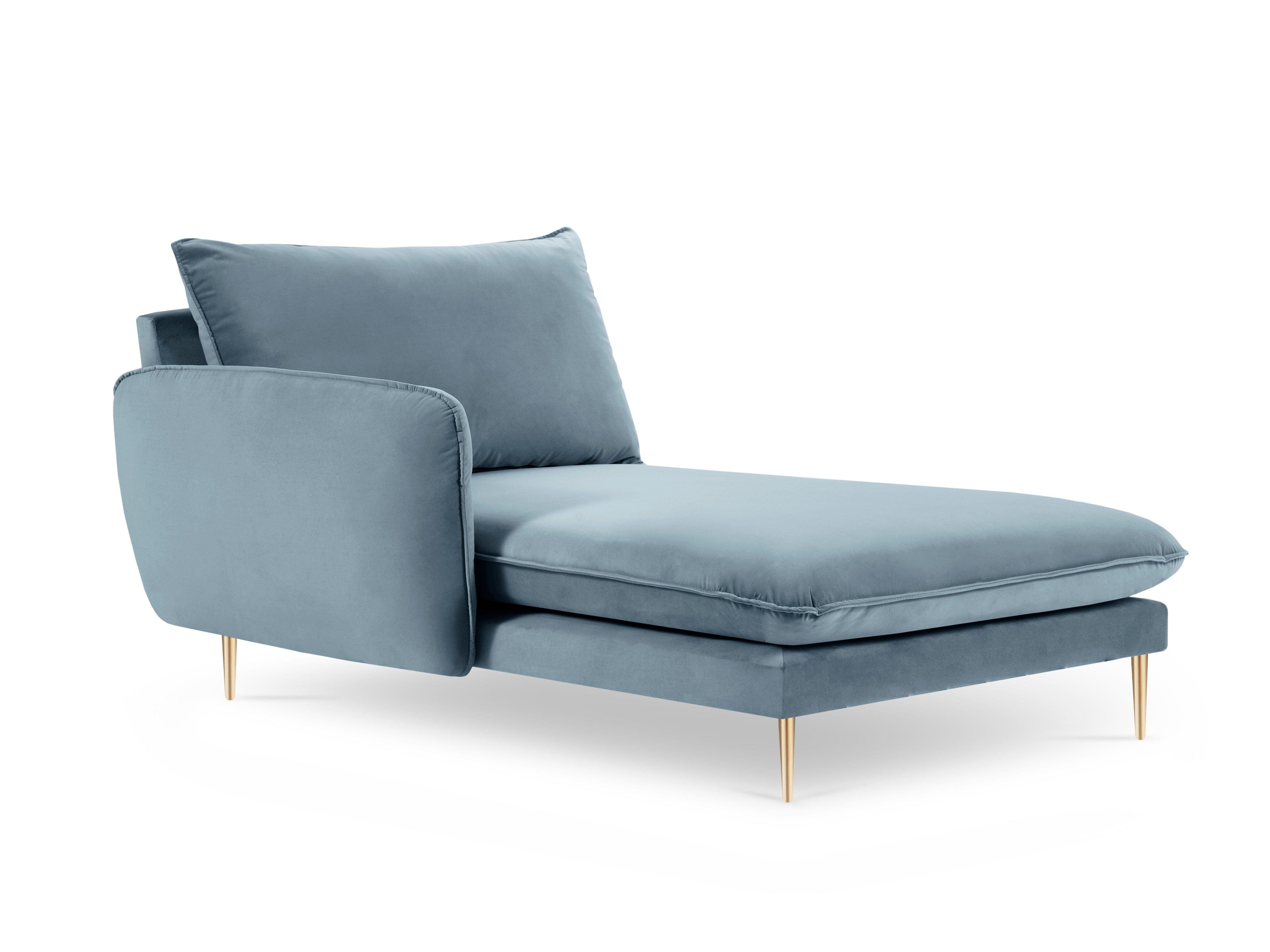 Szezlong aksamitny lewostronny VIENNA jasnoniebieski ze złotą podstawą Cosmopolitan Design Eye on Design