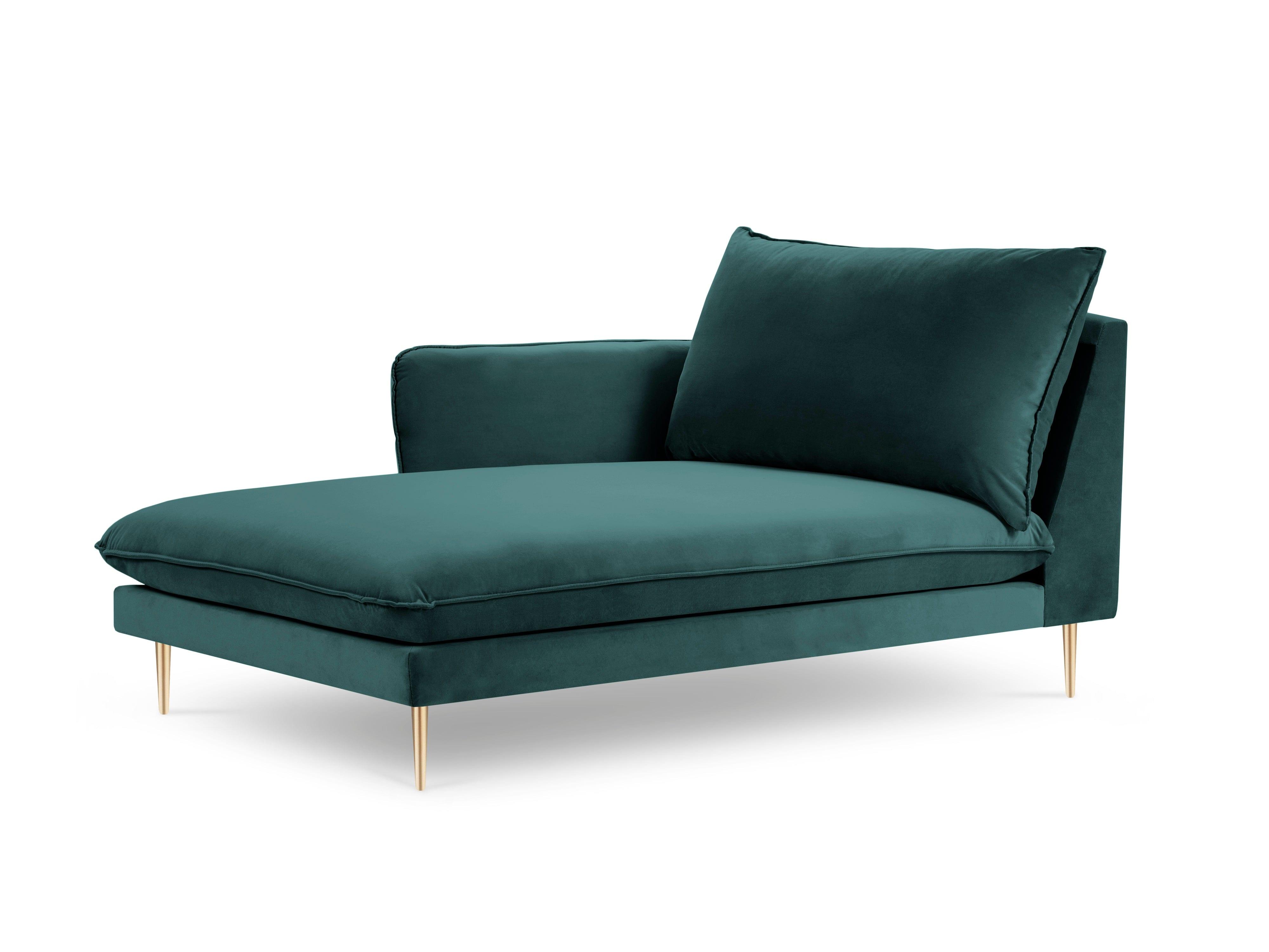 Szezlong aksamitny lewostronny VIENNA morski ze złotą podstawą Cosmopolitan Design Eye on Design