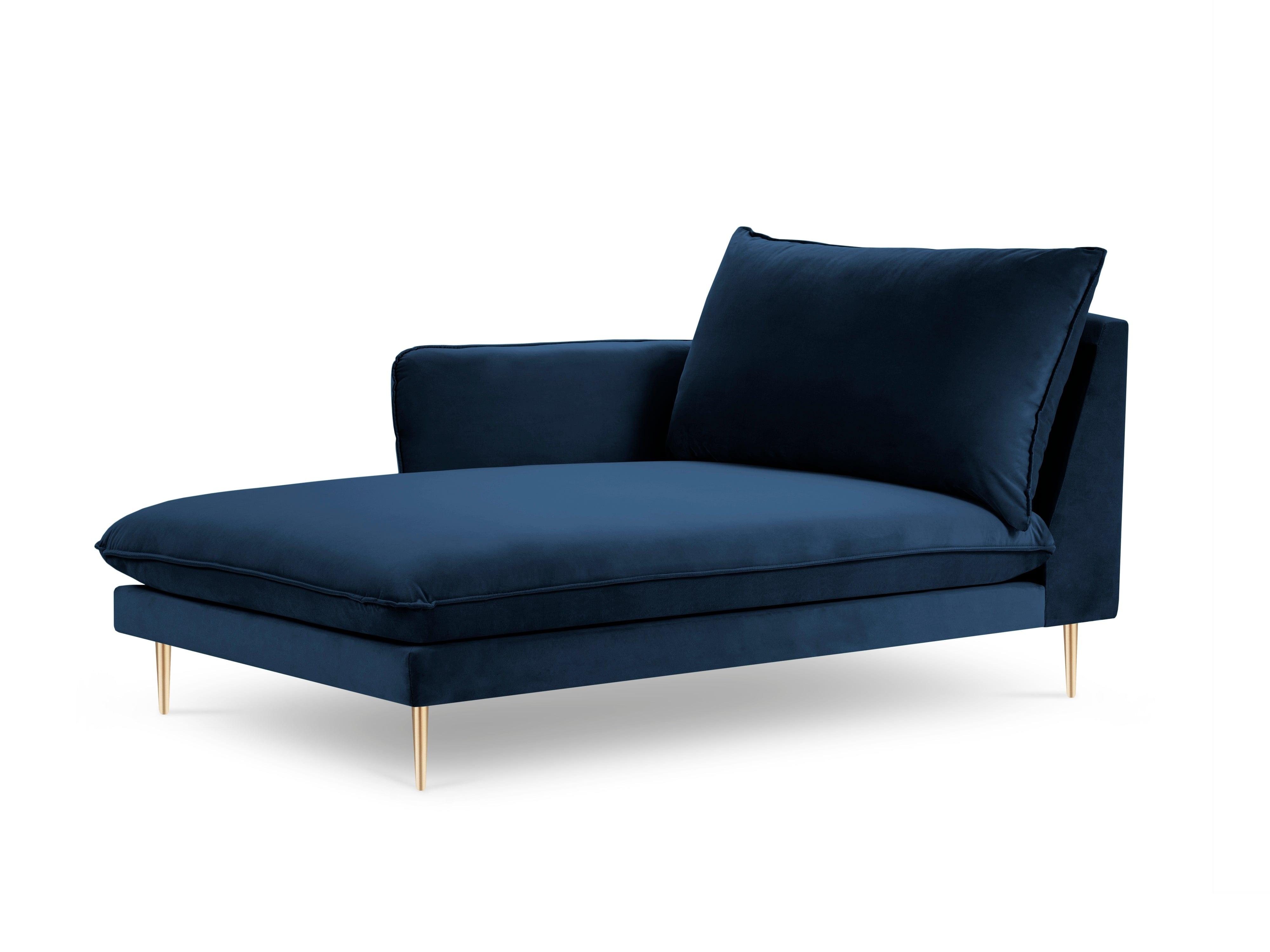 Szezlong aksamitny lewostronny VIENNA niebieski ze złotą podstawą Cosmopolitan Design Eye on Design