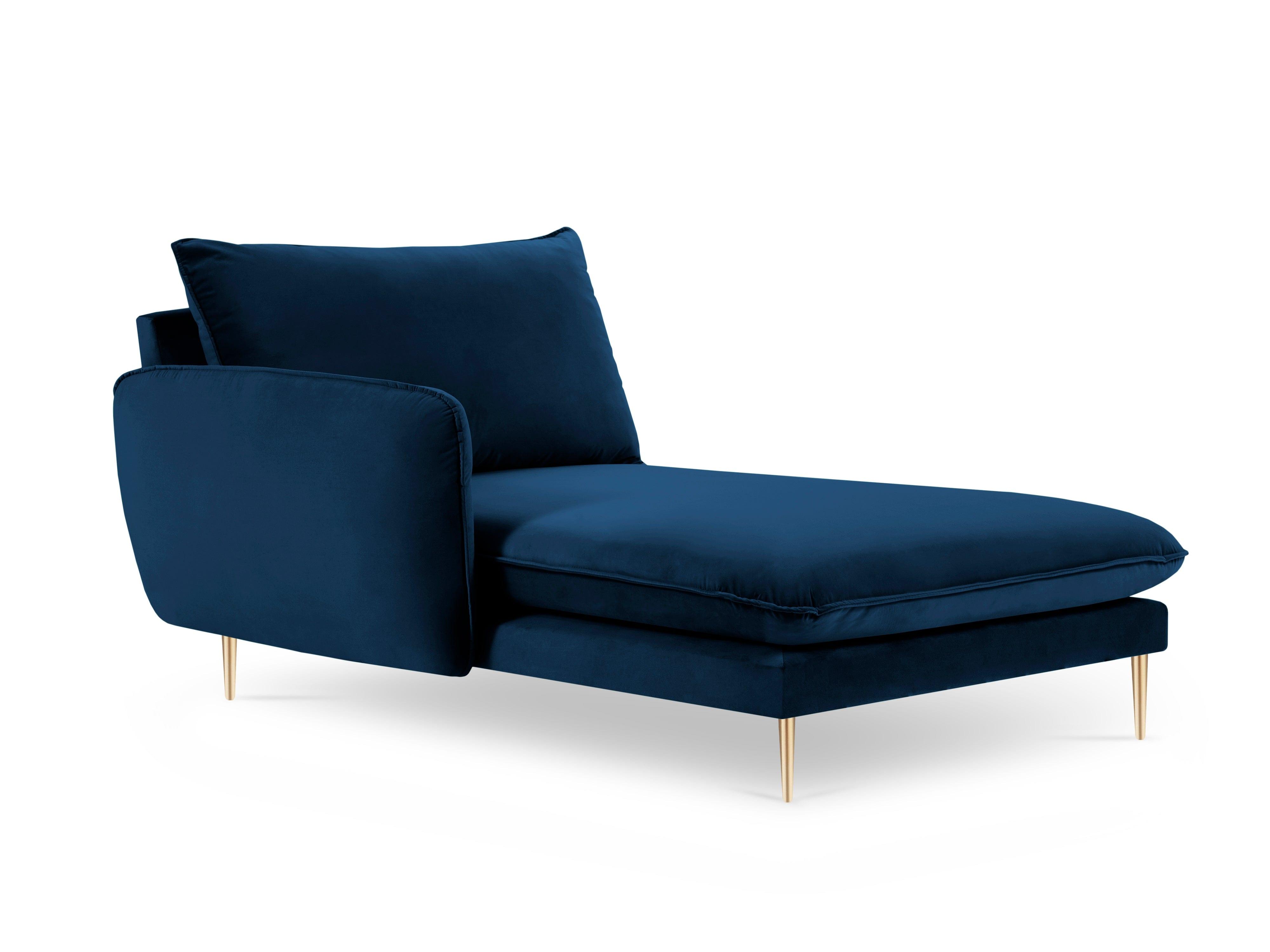 Szezlong aksamitny lewostronny VIENNA niebieski ze złotą podstawą Cosmopolitan Design Eye on Design
