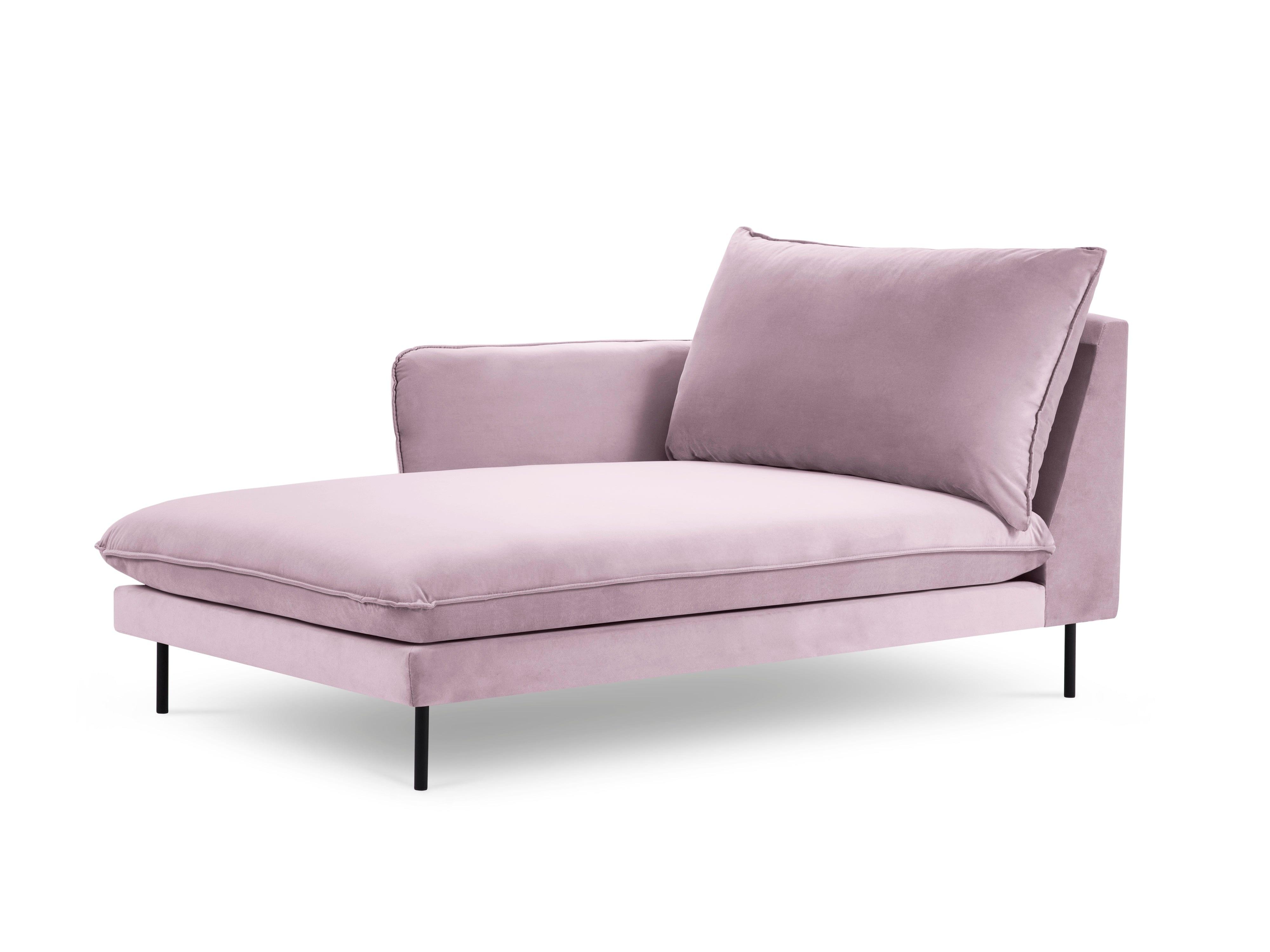 Szezlong aksamitny lewostronny VIENNA pudrowy róż z czarną podstawą Cosmopolitan Design Eye on Design