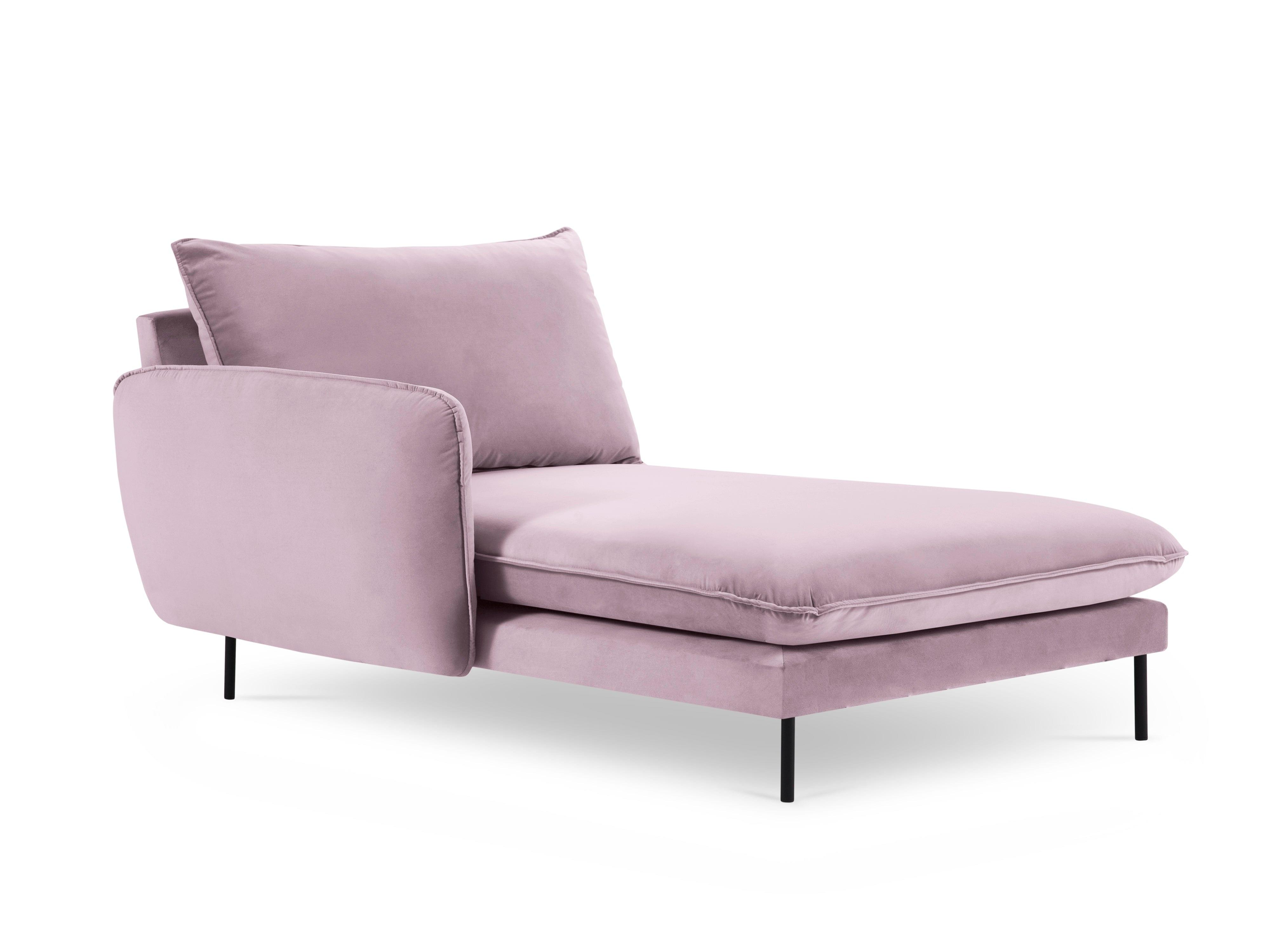 Szezlong aksamitny lewostronny VIENNA pudrowy róż z czarną podstawą Cosmopolitan Design Eye on Design