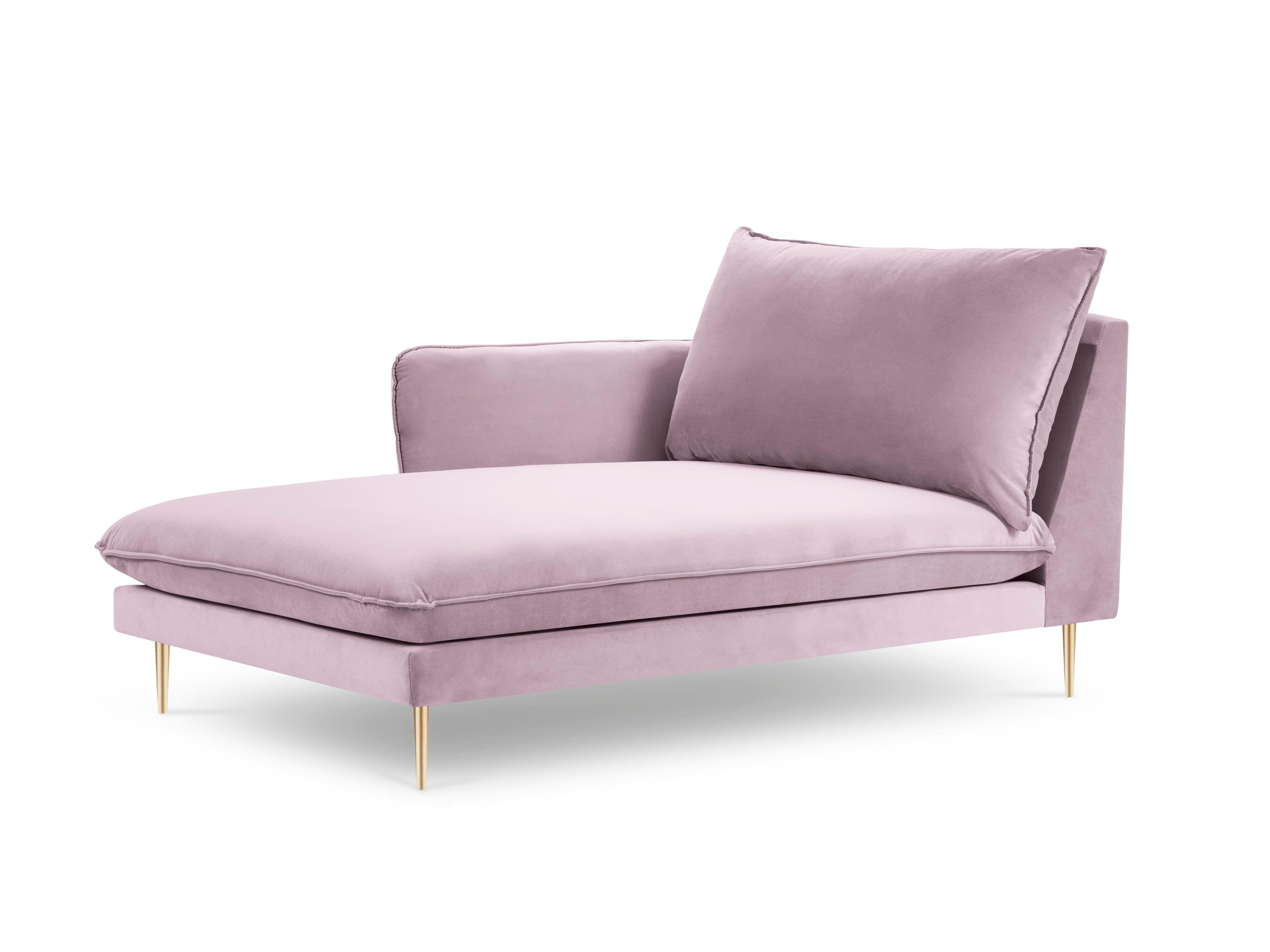 Szezlong aksamitny lewostronny VIENNA pudrowy róż ze złotą podstawą Cosmopolitan Design Eye on Design