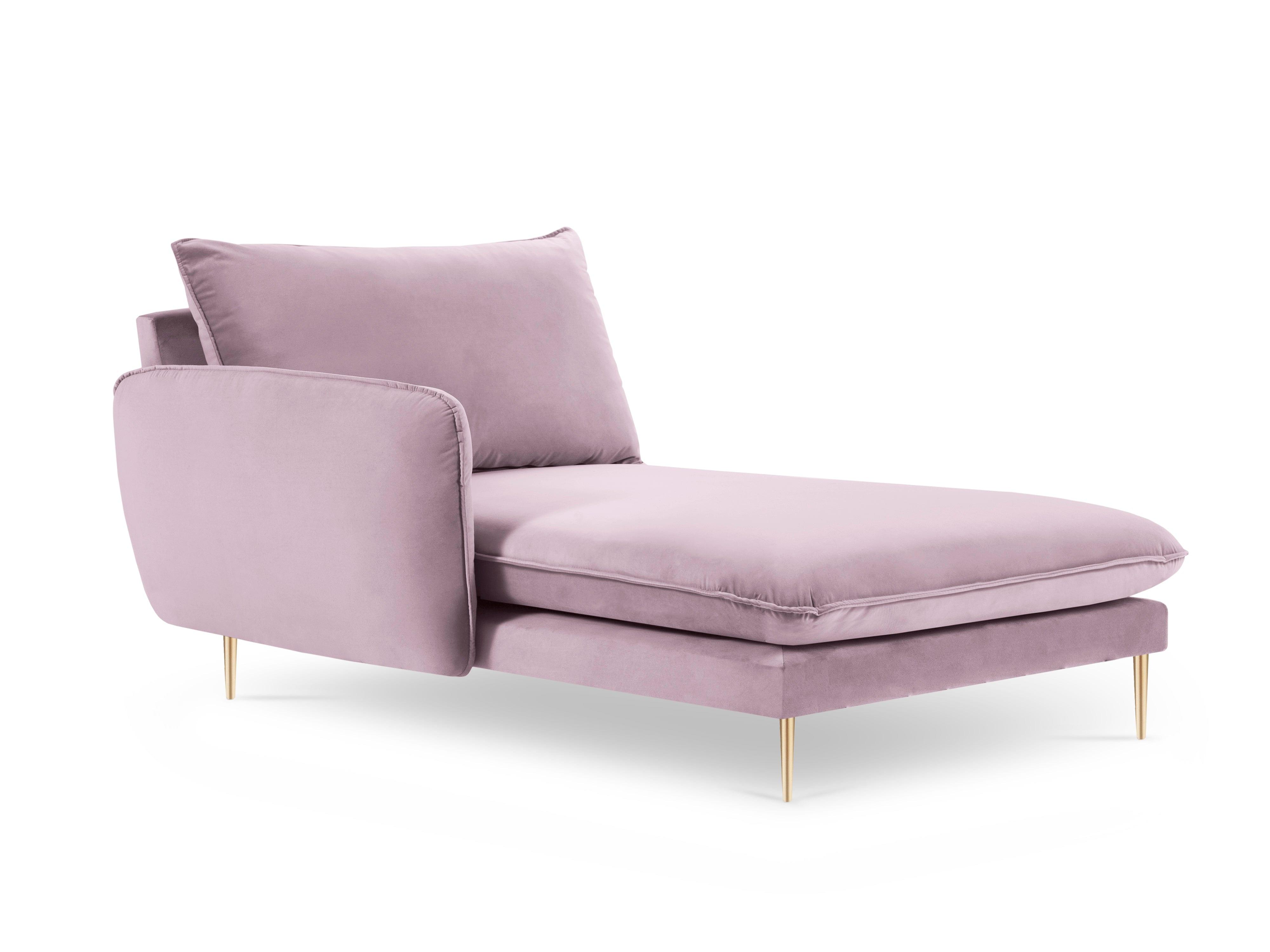 Szezlong aksamitny lewostronny VIENNA pudrowy róż ze złotą podstawą Cosmopolitan Design Eye on Design