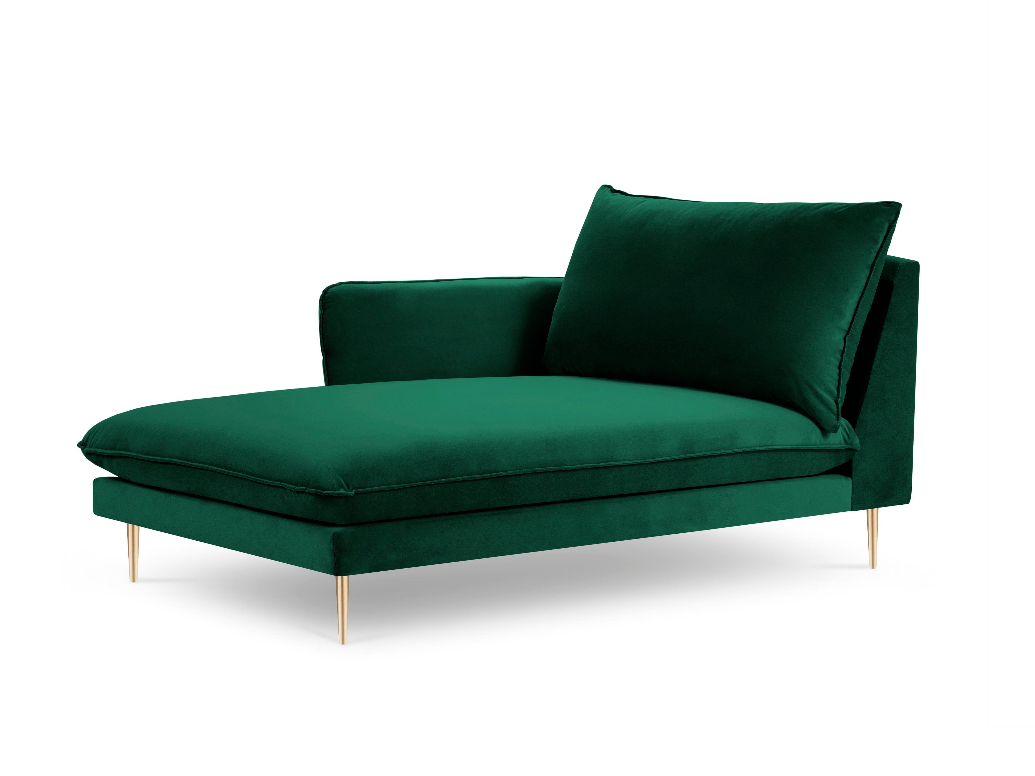 Szezlong aksamitny lewostronny VIENNA zielony ze złotą podstawą Cosmopolitan Design Eye on Design
