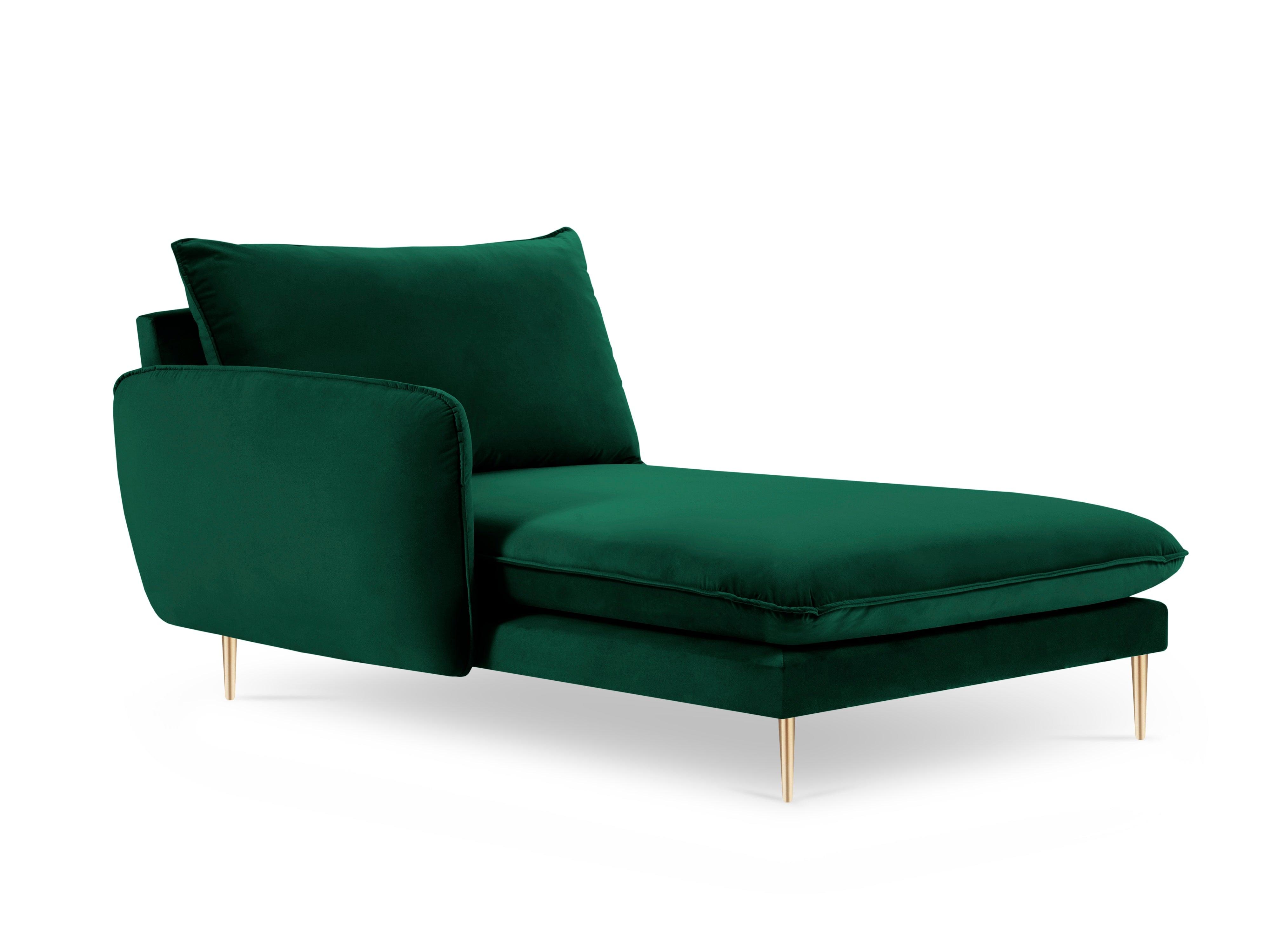 Szezlong aksamitny lewostronny VIENNA zielony ze złotą podstawą Cosmopolitan Design Eye on Design
