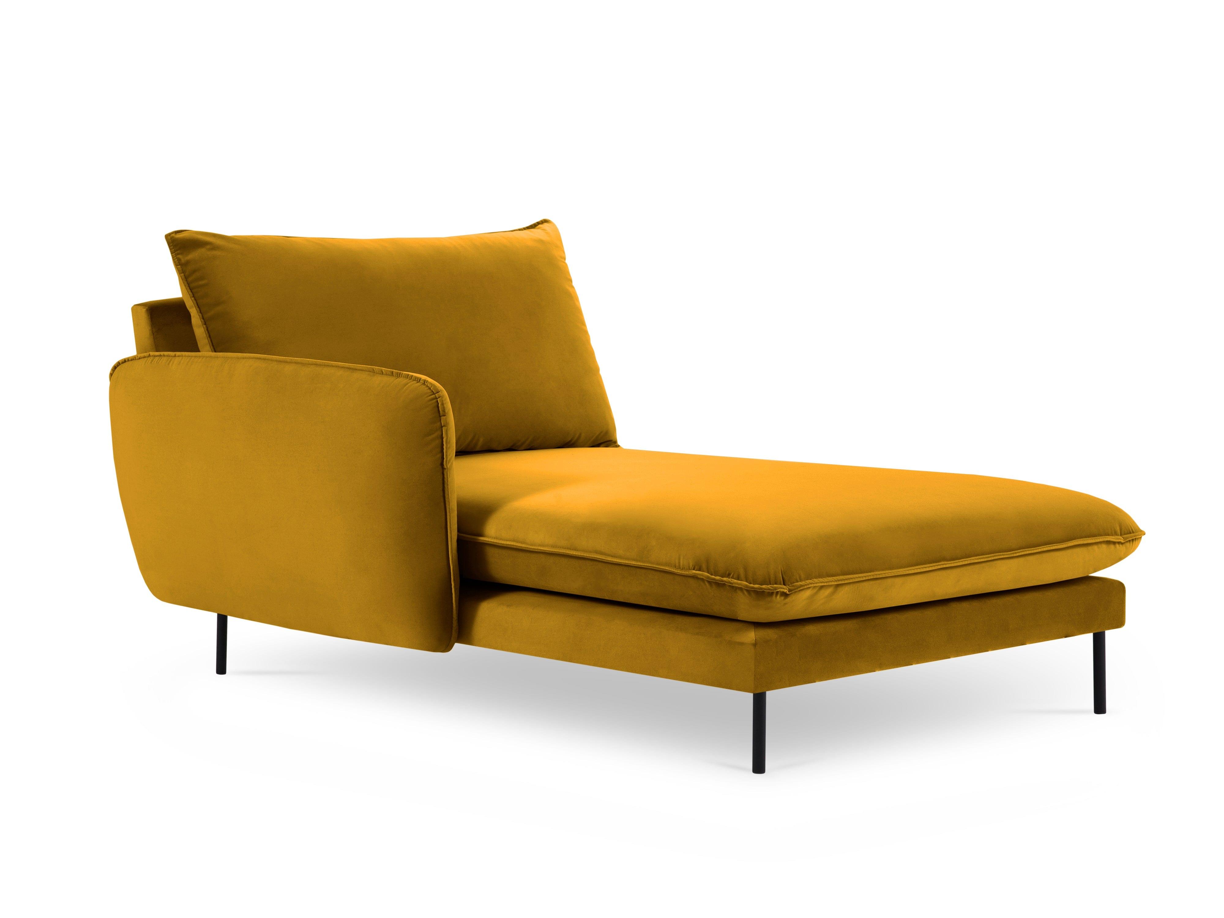 Szezlong aksamitny lewostronny VIENNA żółty z czarną podstawą Cosmopolitan Design Eye on Design