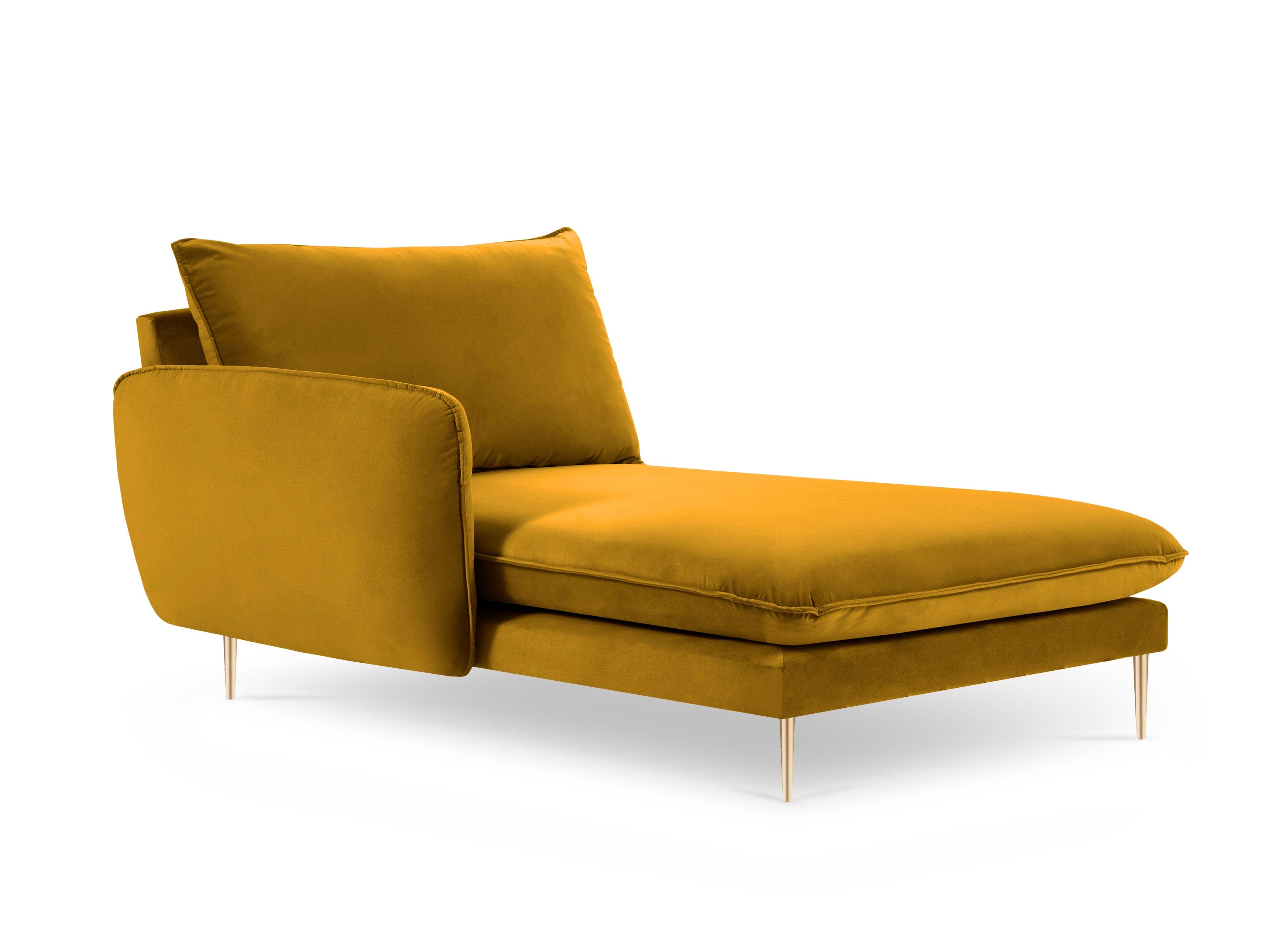 Szezlong aksamitny lewostronny VIENNA żółty ze złotą podstawą Cosmopolitan Design Eye on Design