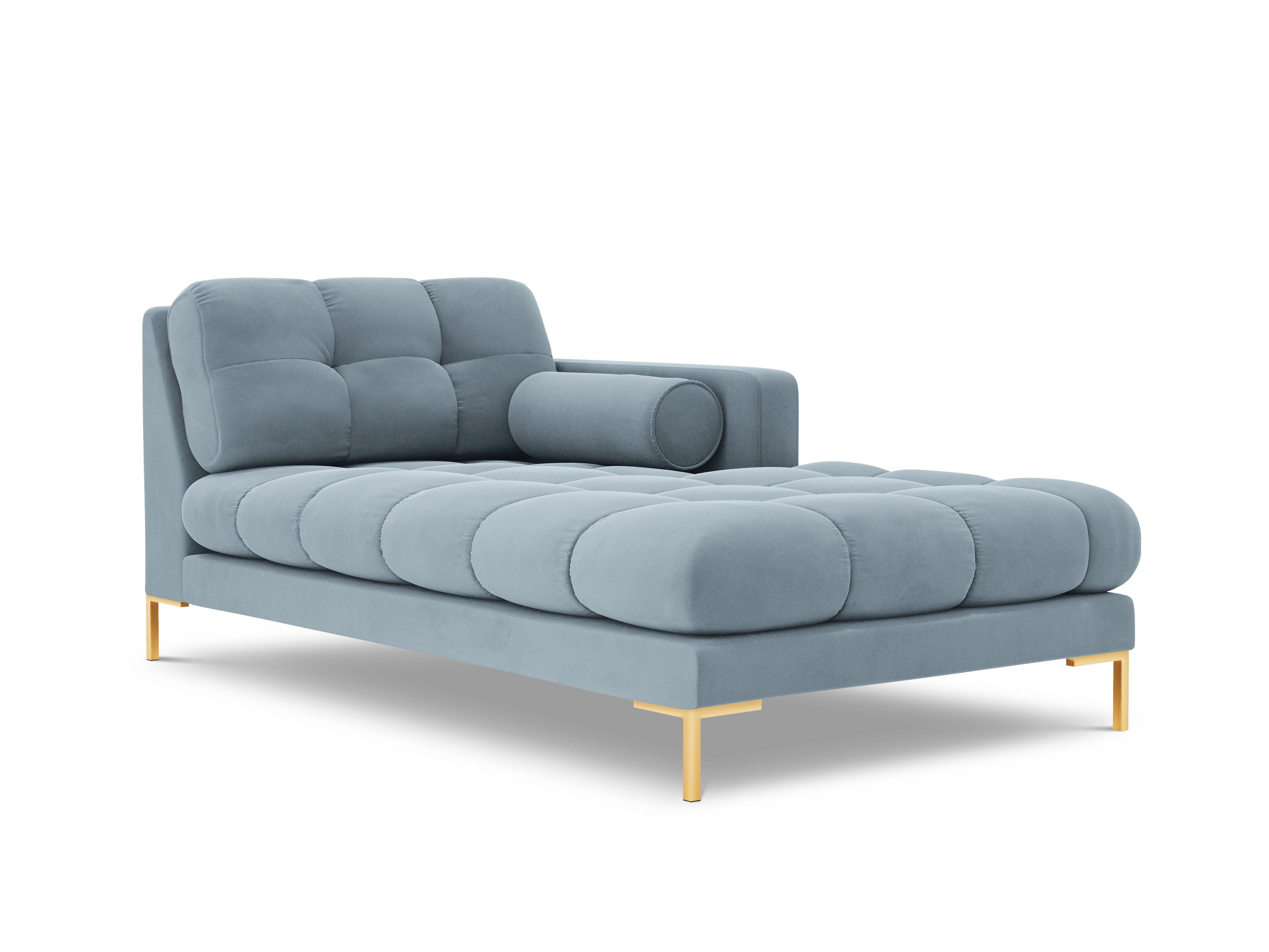 Szezlong aksamitny prawostronny BALI jasnoniebieski ze złotą podstawą Cosmopolitan Design Eye on Design