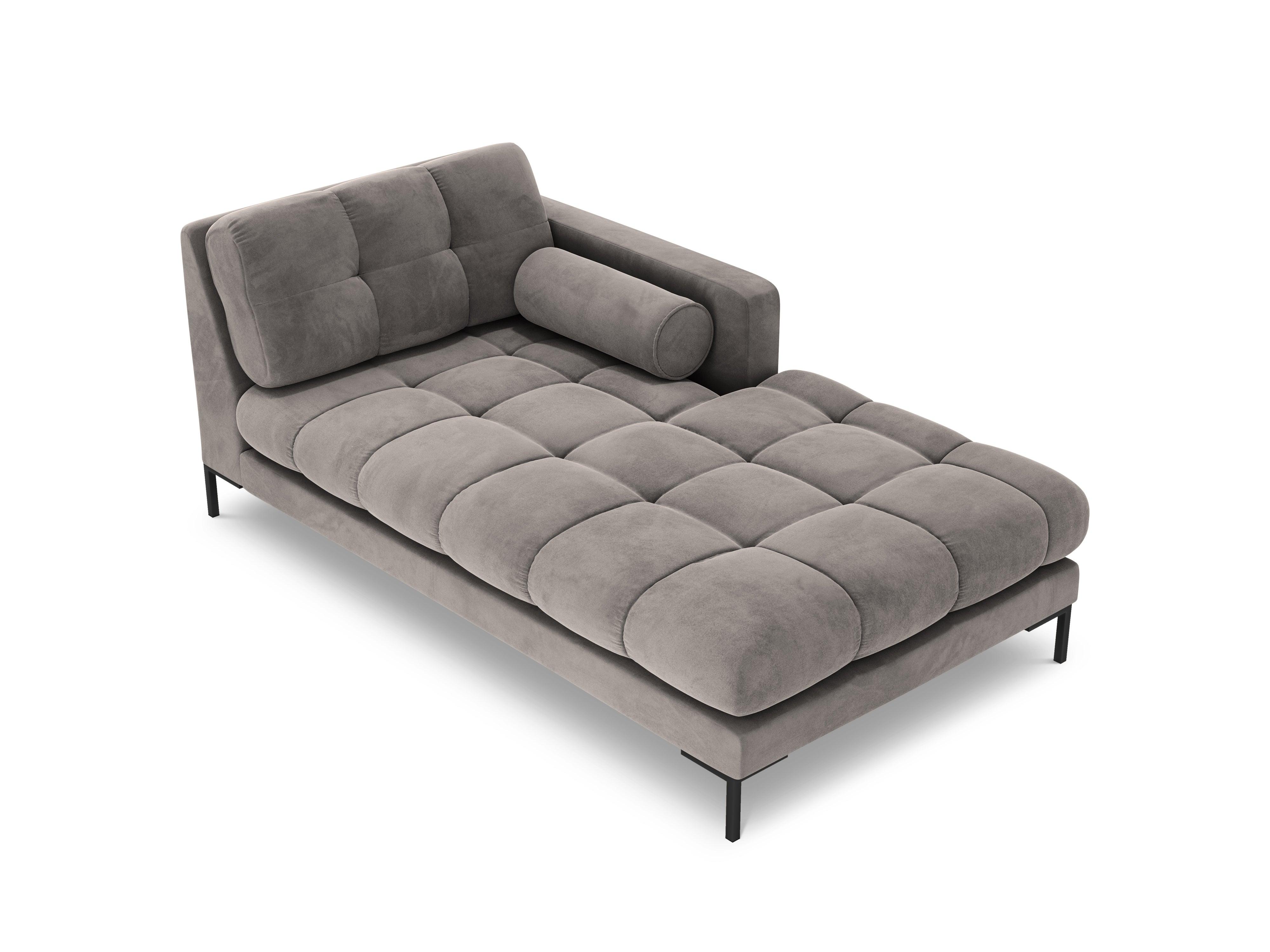 Szezlong aksamitny prawostronny BALI jasnoszary z czarną podstawą Cosmopolitan Design Eye on Design