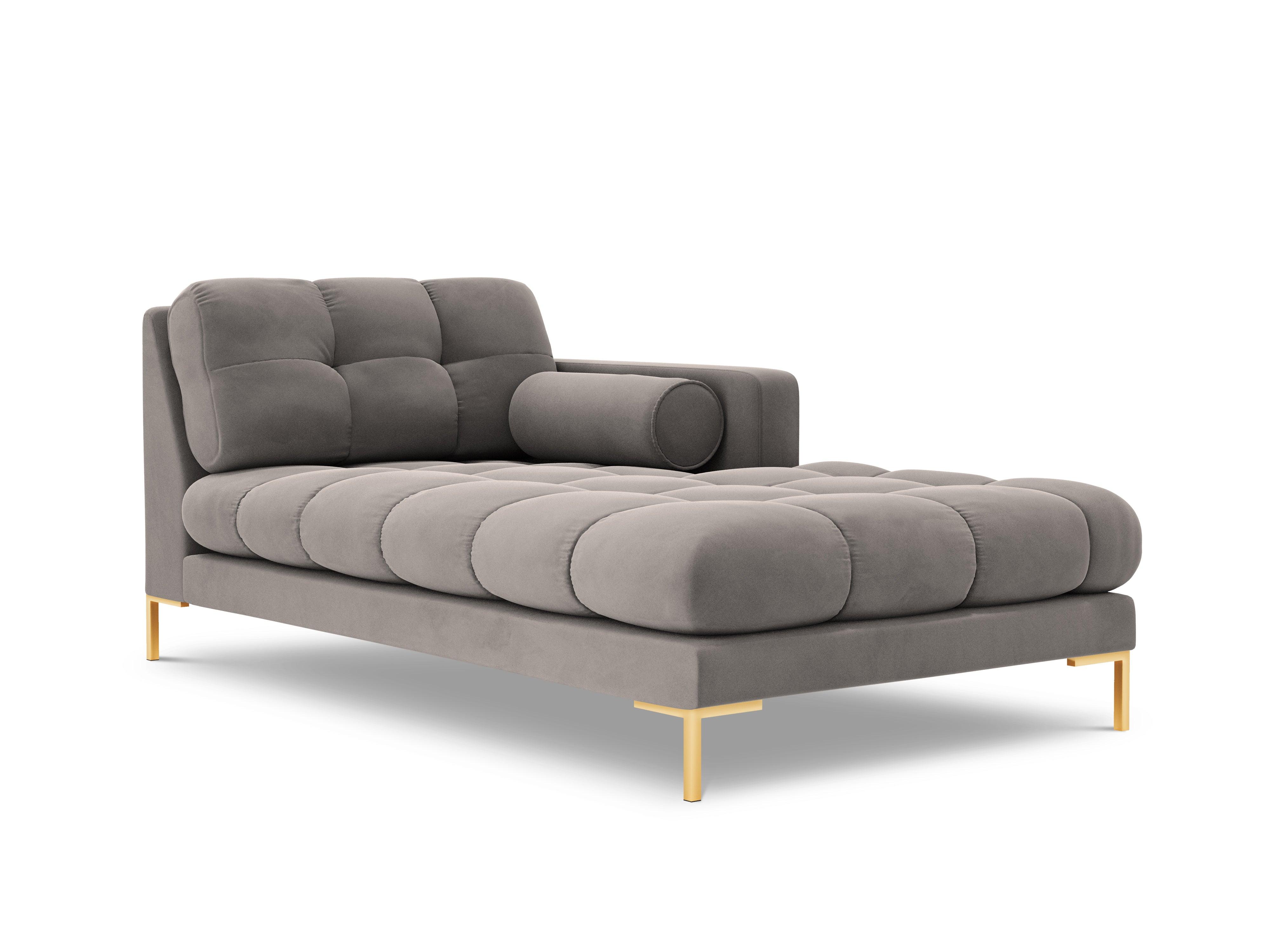 Szezlong aksamitny prawostronny BALI jasnoszary ze złotą podstawą Cosmopolitan Design Eye on Design