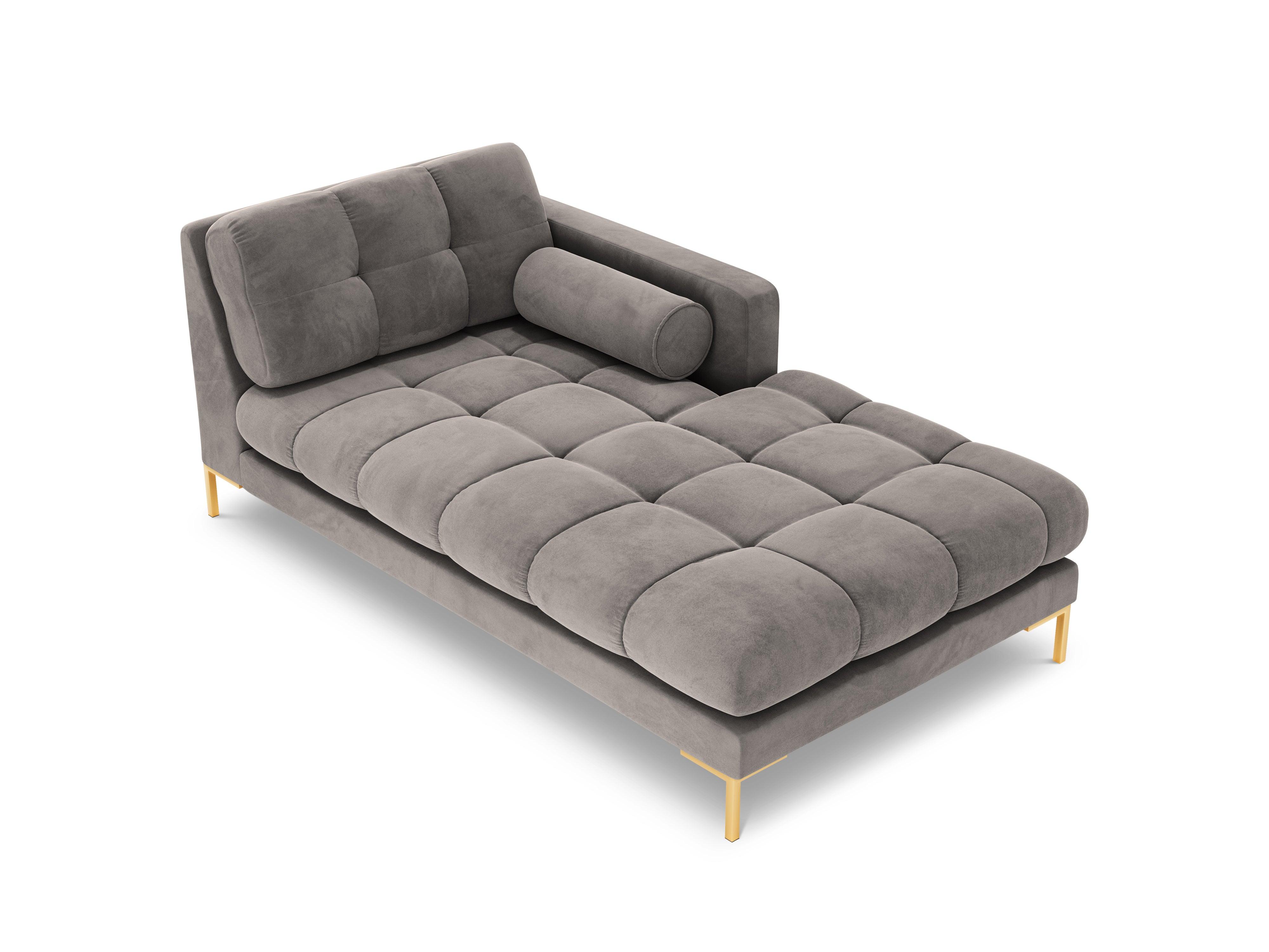 Szezlong aksamitny prawostronny BALI jasnoszary ze złotą podstawą Cosmopolitan Design Eye on Design