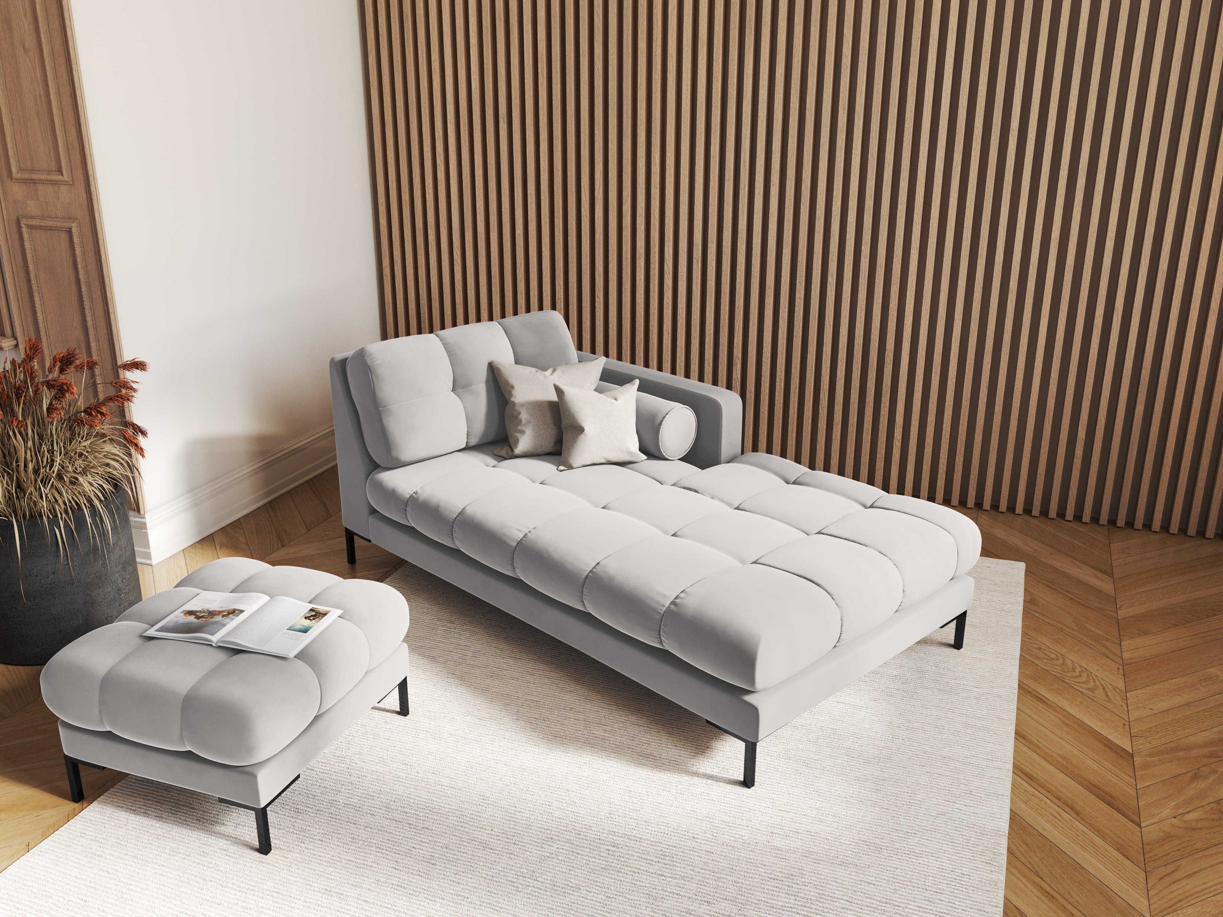 Szezlong aksamitny prawostronny BALI srebrny z czarną podstawą Cosmopolitan Design Eye on Design