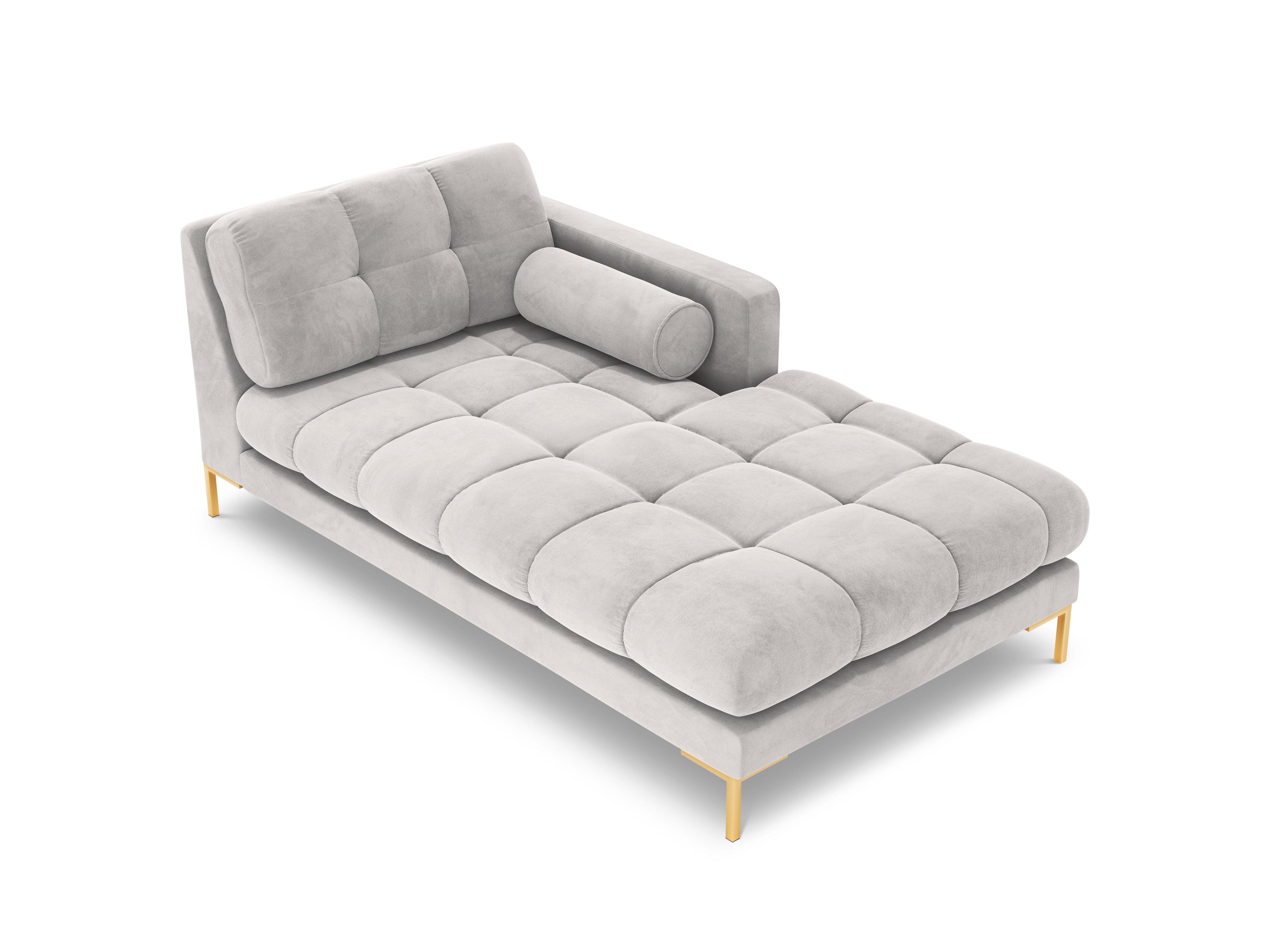 Szezlong aksamitny prawostronny BALI srebrny ze złotą podstawą Cosmopolitan Design Eye on Design